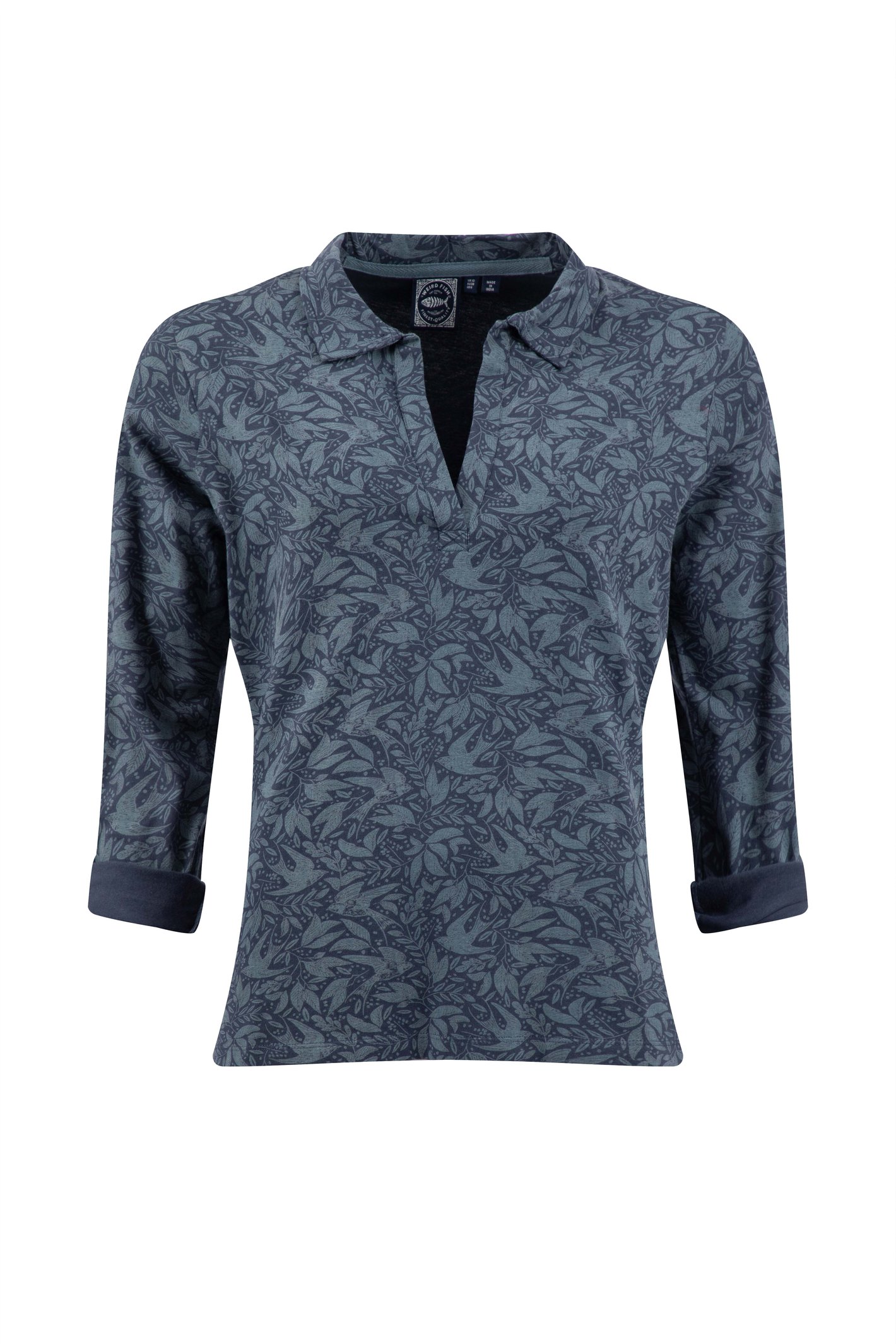 Weird Fish Rosalie Printed Jersey Polo Shirt Rich Navy Size 10
