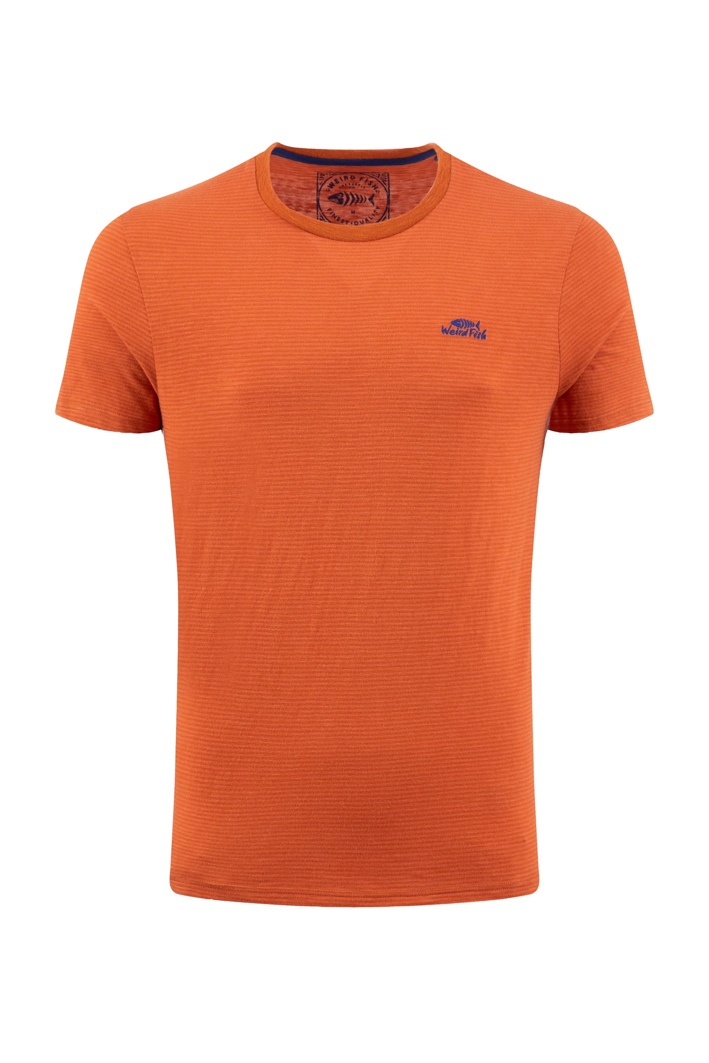 Weird Fish Newland Tonal Slub Stripe T-Shirt Dark Rust Size S