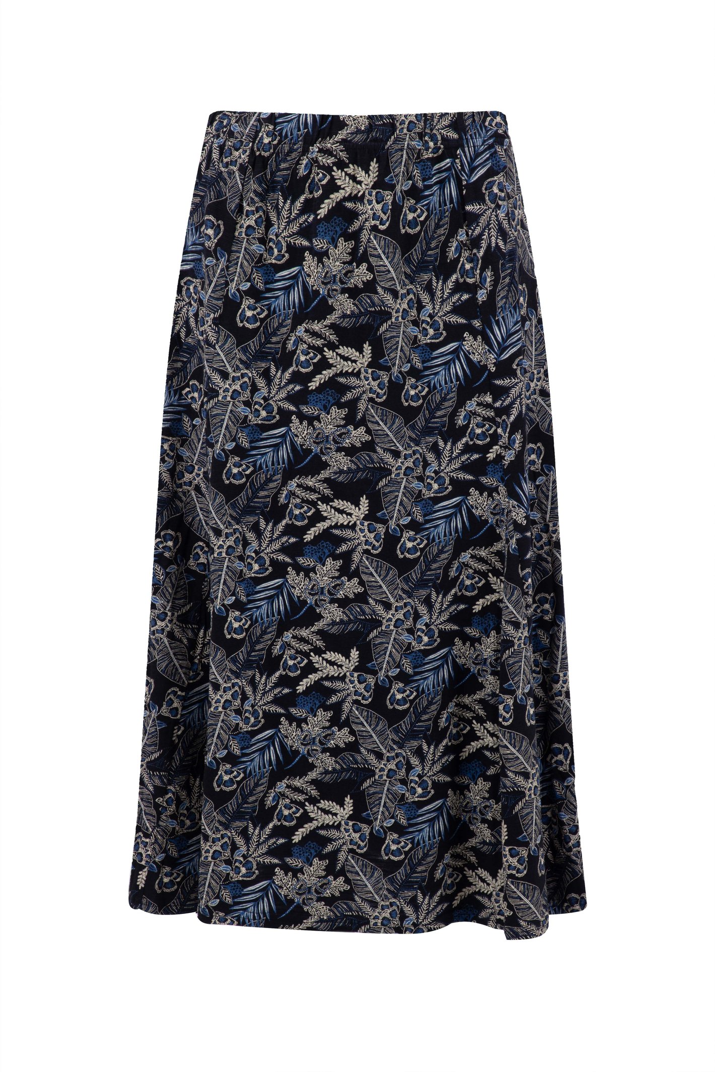 Weird Fish Romaro Printed Jersey Midi Skirt Night Blue Size 12