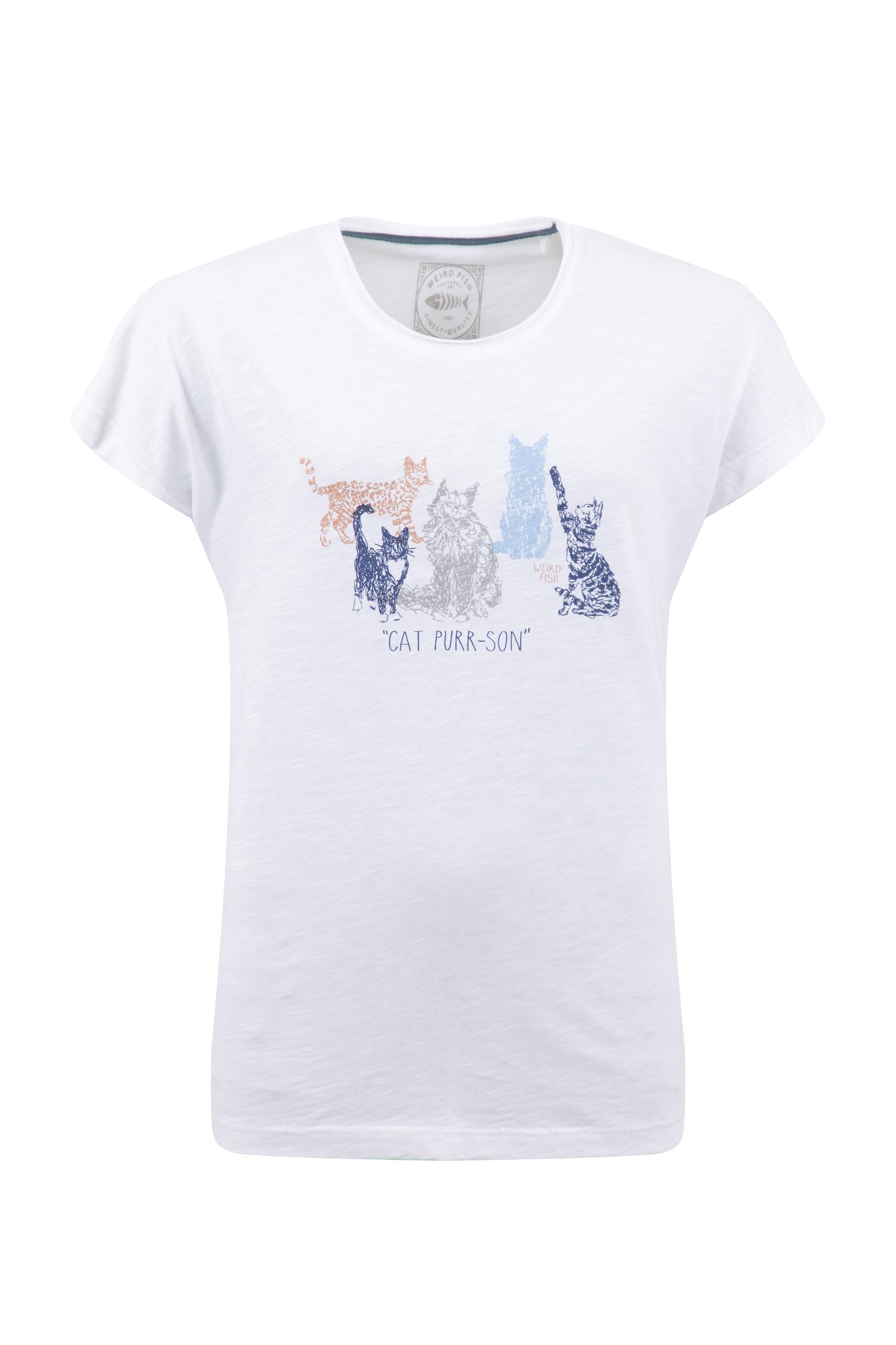 Weird Fish Meow Front Print Graphic T-Shirt White Size 10