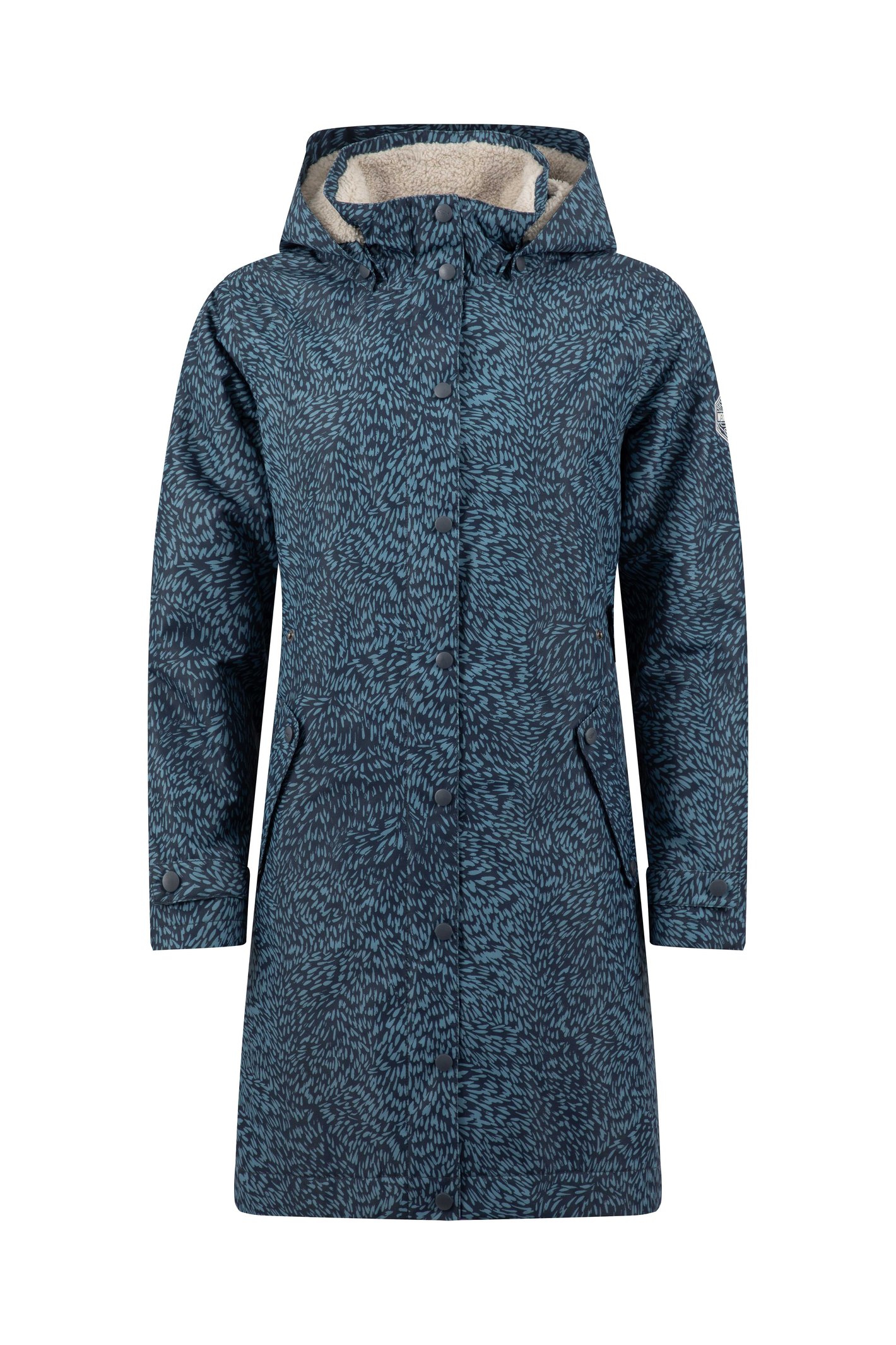 Weird Fish Sena Printed Waterproof Coat Mid Blue Size 14
