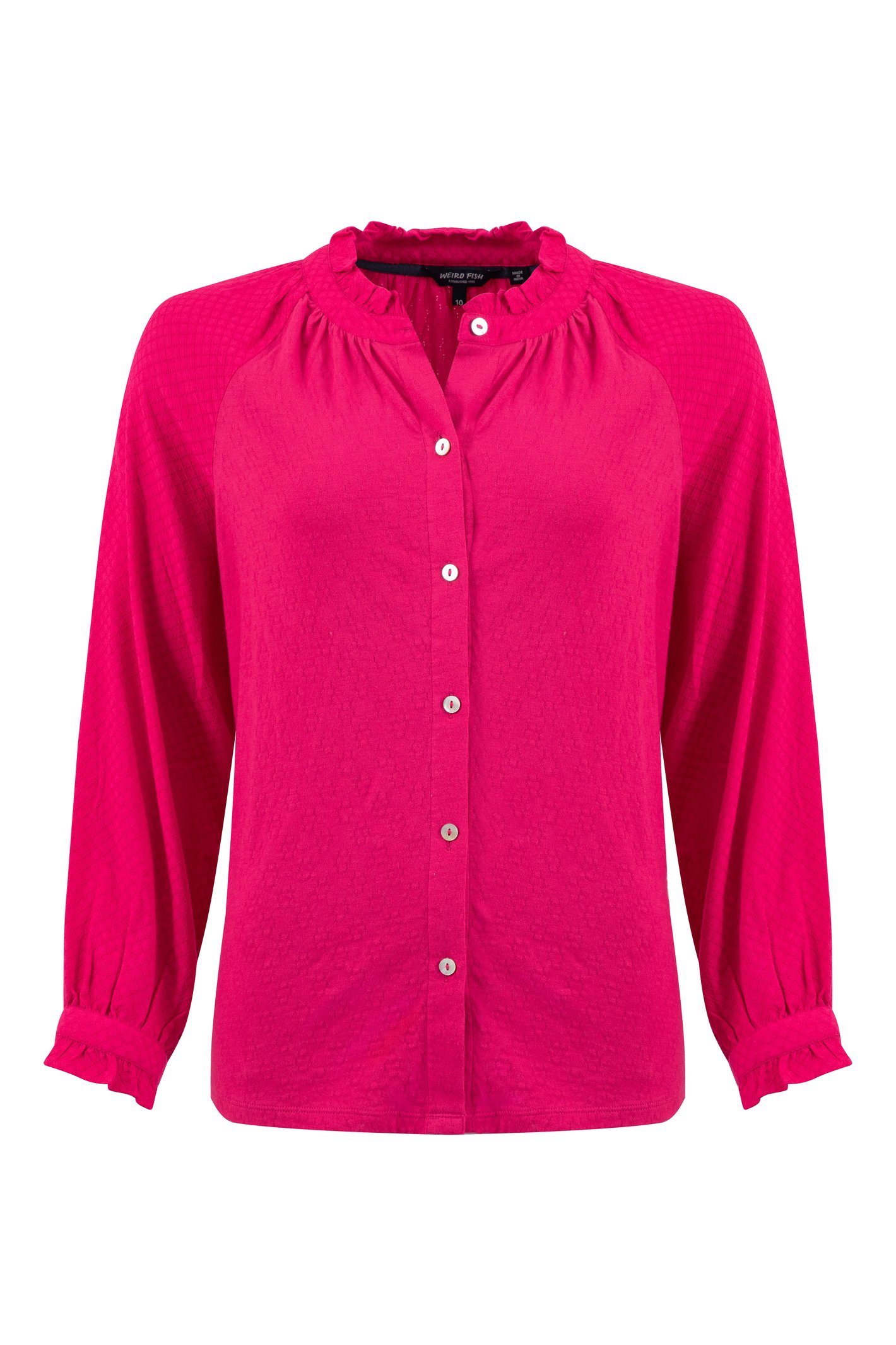 Weird Fish Donna Frilly Edge Dobby Shirt Foxglove Size 14