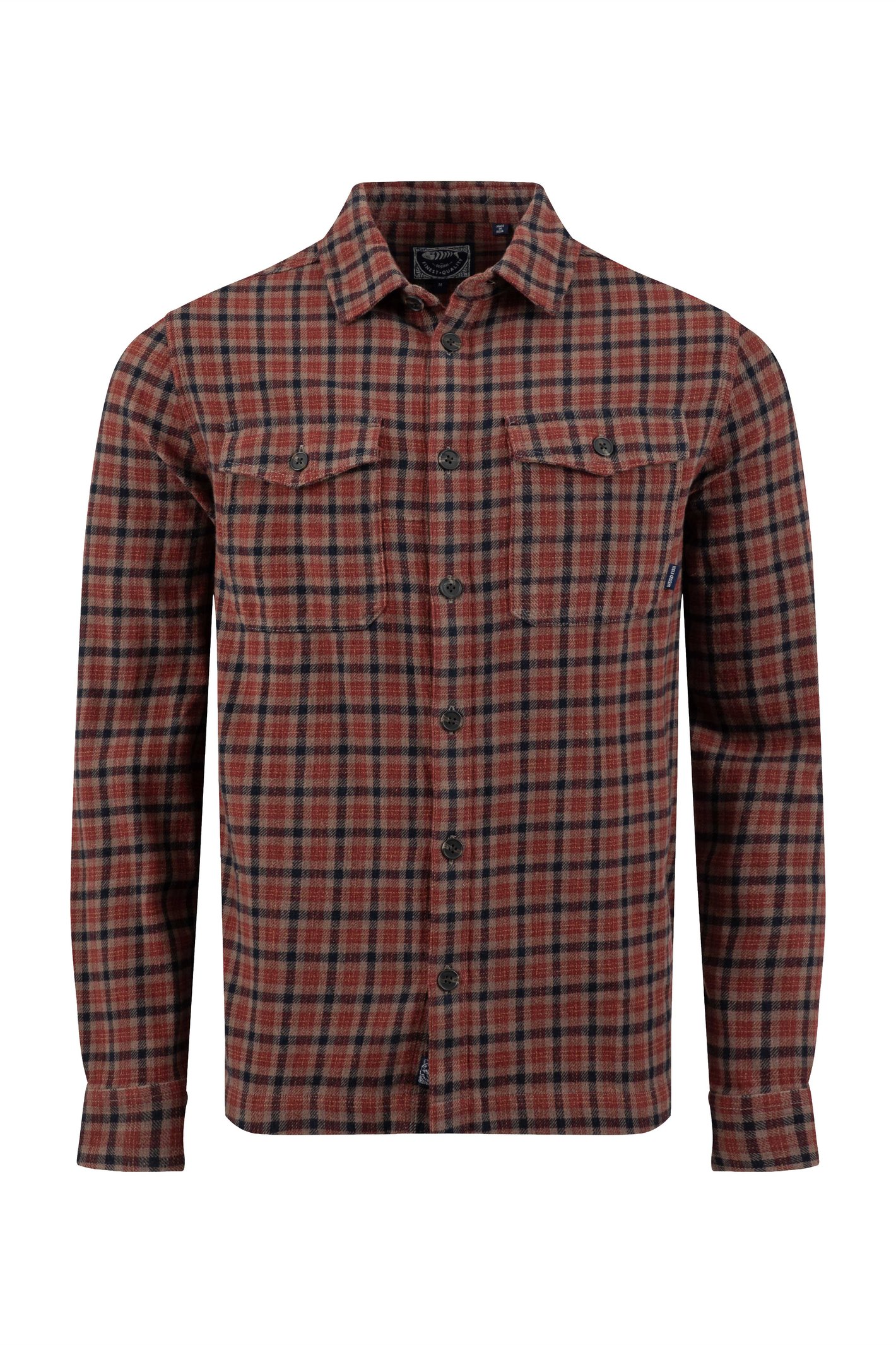 Weird Fish Bosco Checked Over Shirt Coffee Size S