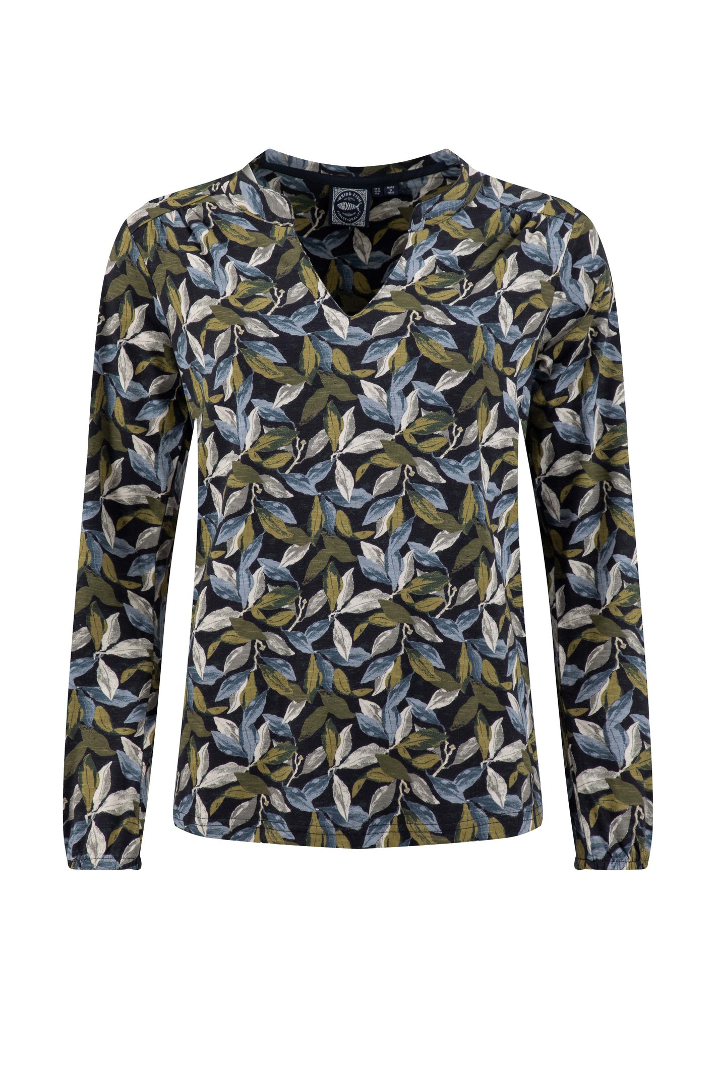 Weird Fish Brooke Printed V Neck Jersey Top Aqua blue Size 20