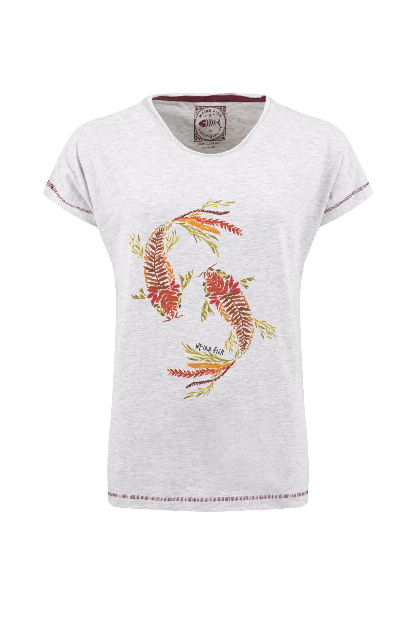 Weird Fish Fern Koi Carp Front Print Cotton Graphic T-Shirt Light Grey Marl Size 16