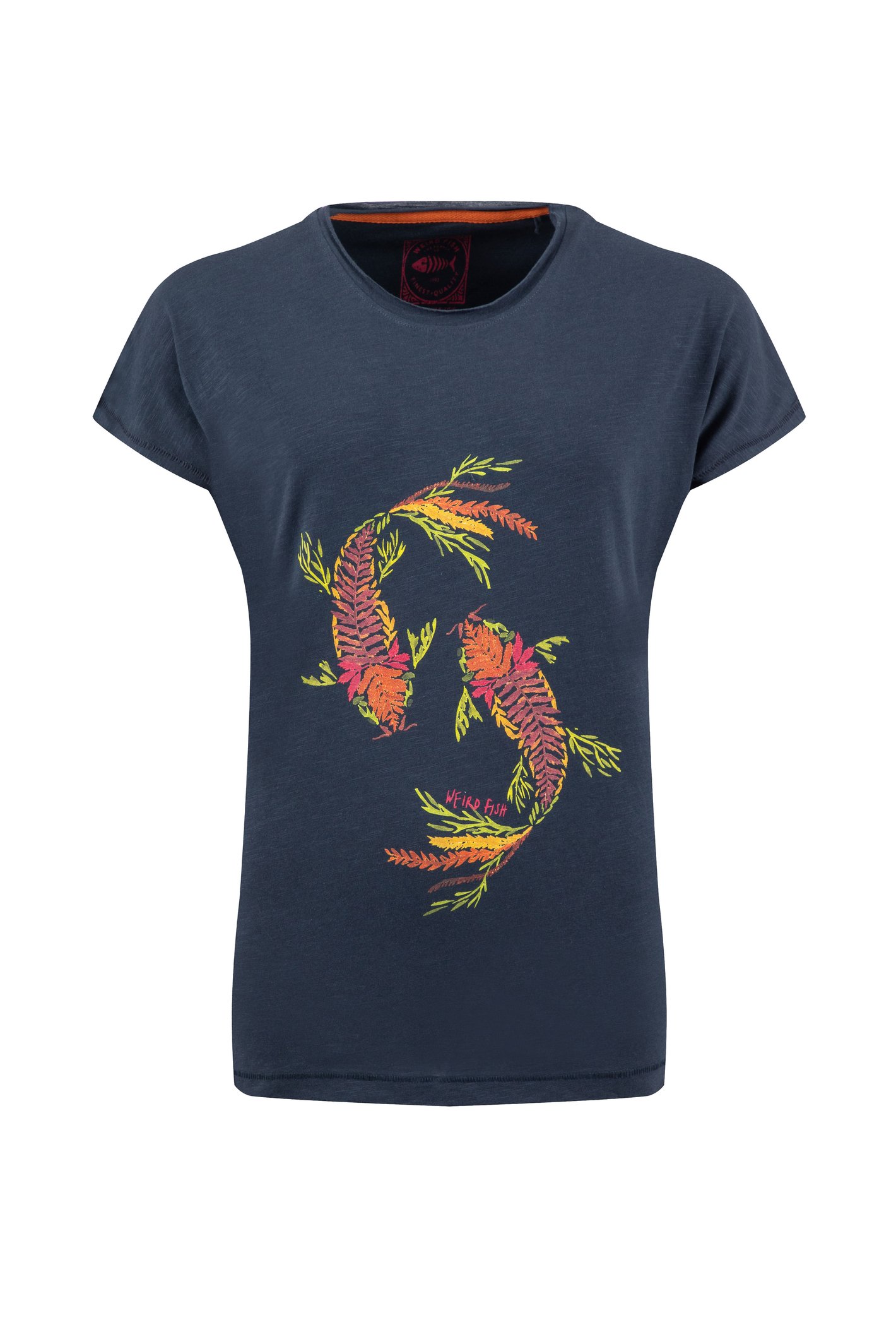 Weird Fish Fern Koi Carp Front Print Cotton Graphic T-Shirt Navy Size 8