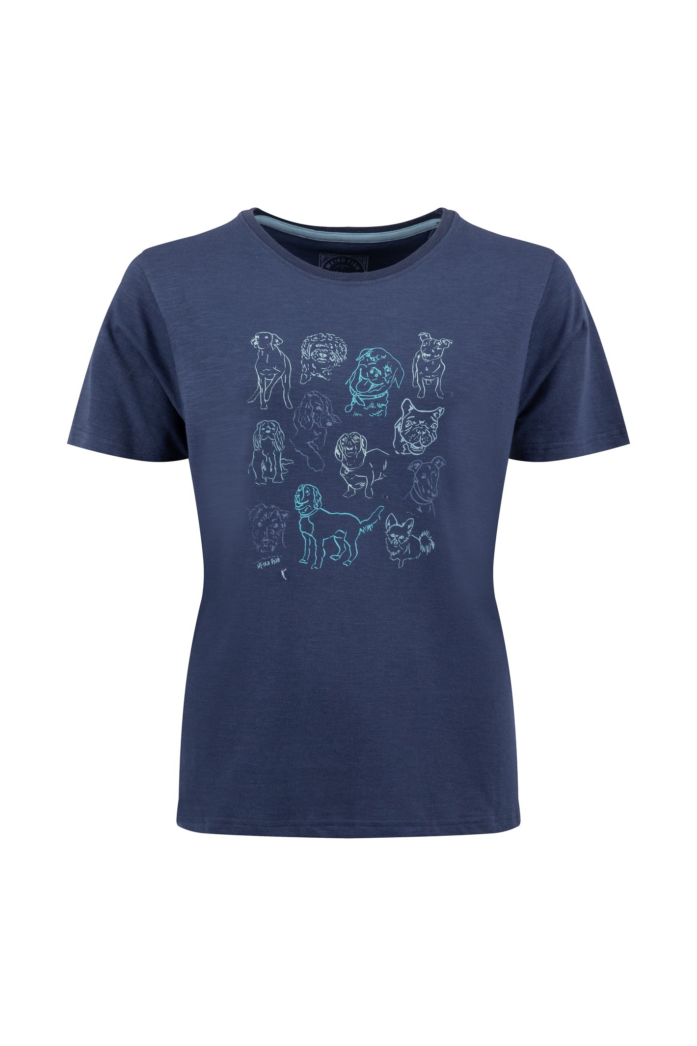Weird Fish Pooches Front Print Cotton Graphic T-Shirt Dark Blue Size 8