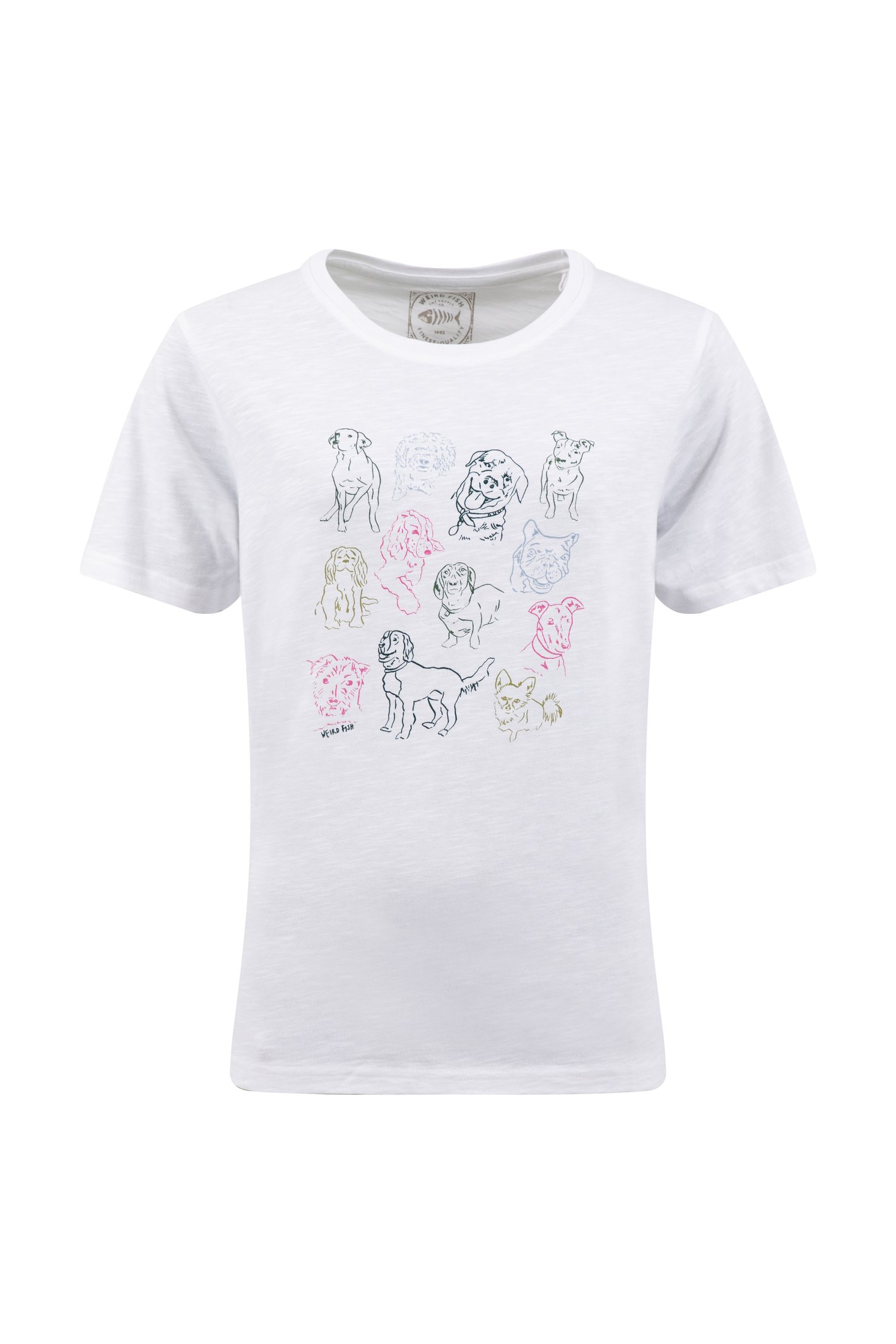 Weird Fish Pooches Front Print Cotton Graphic T-Shirt White Size 10