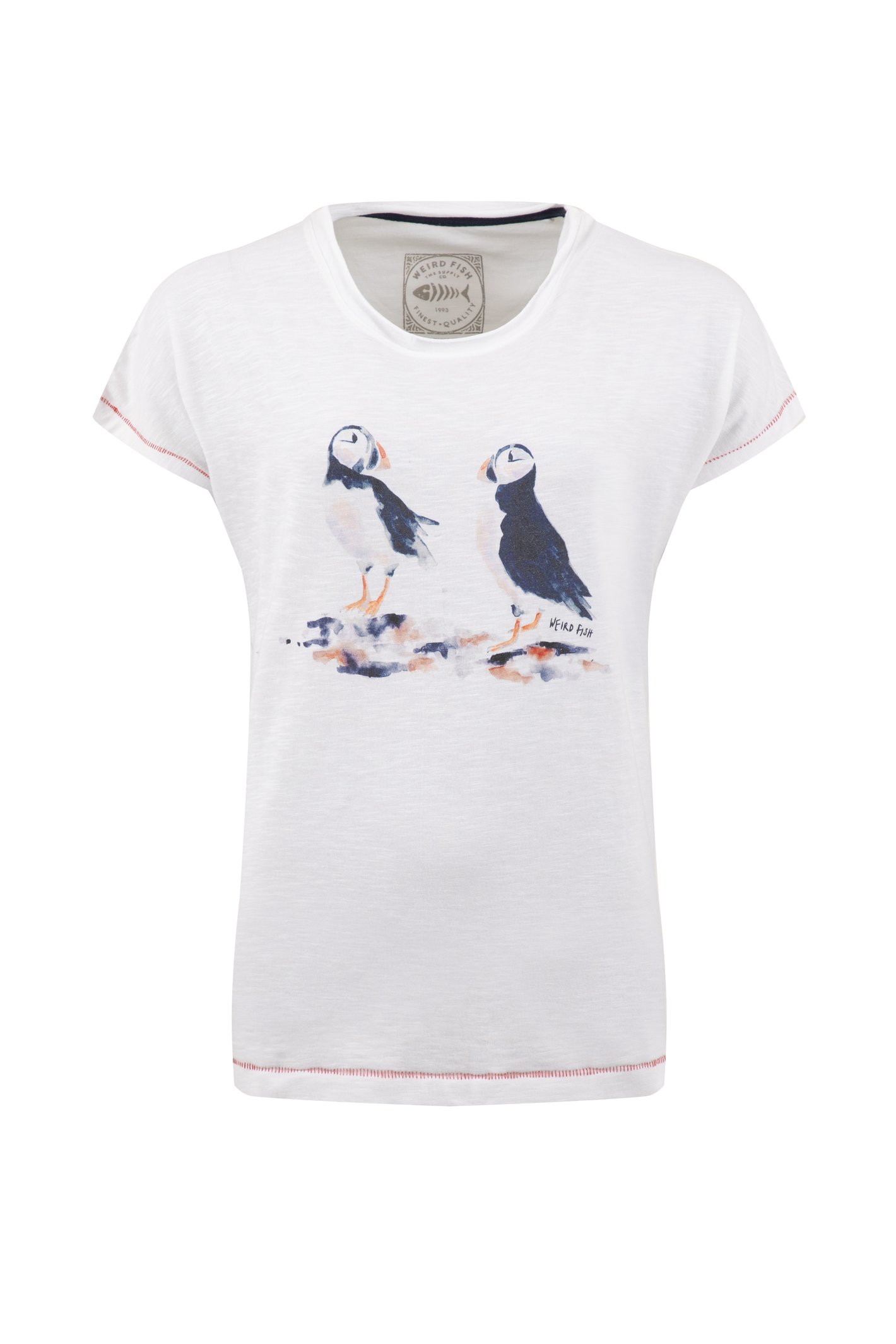 Weird Fish Puffins Front Print Graphic T-Shirt White Size 18