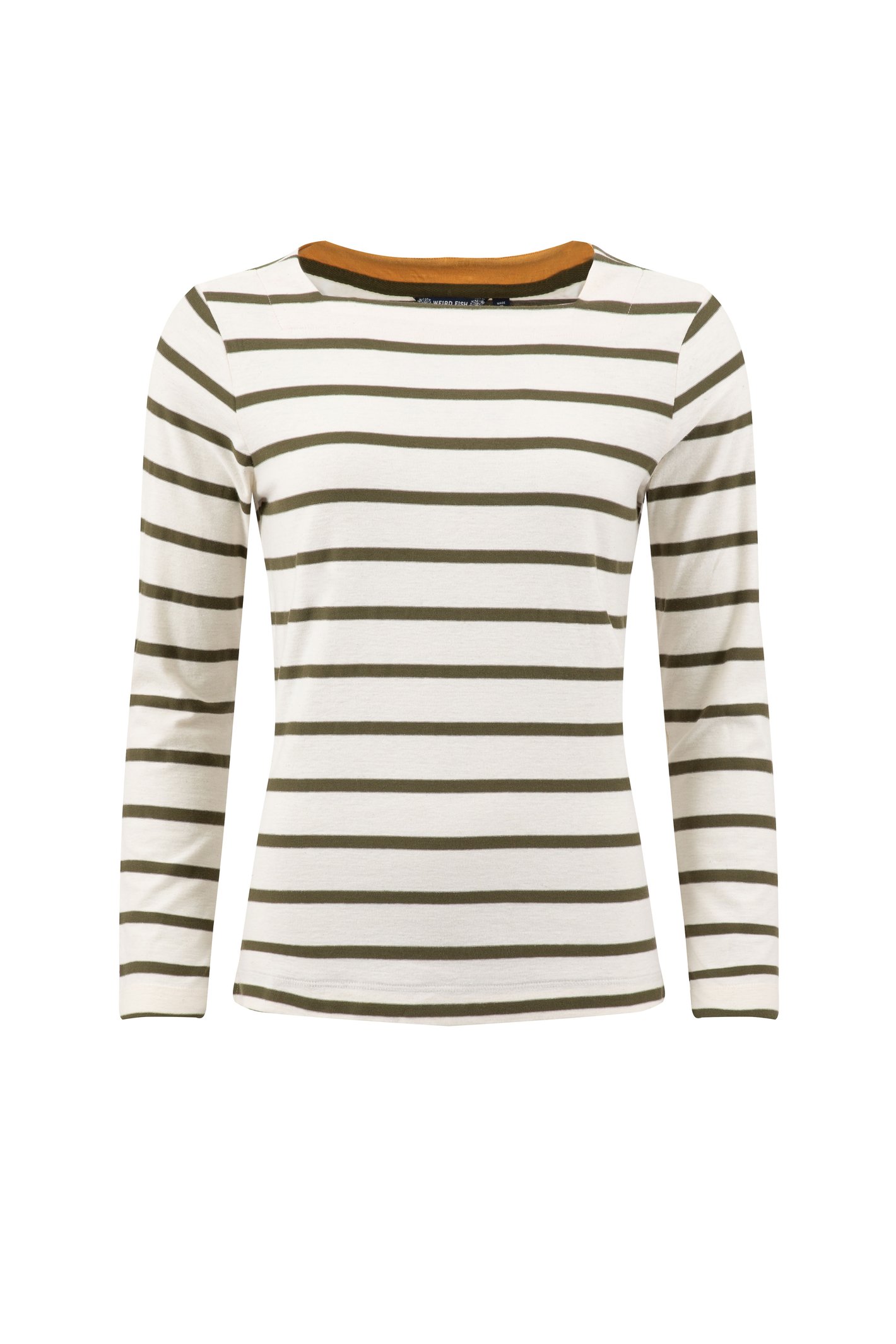 Weird Fish Saffira Cotton Jersey Stripe Top Military Green Size 8