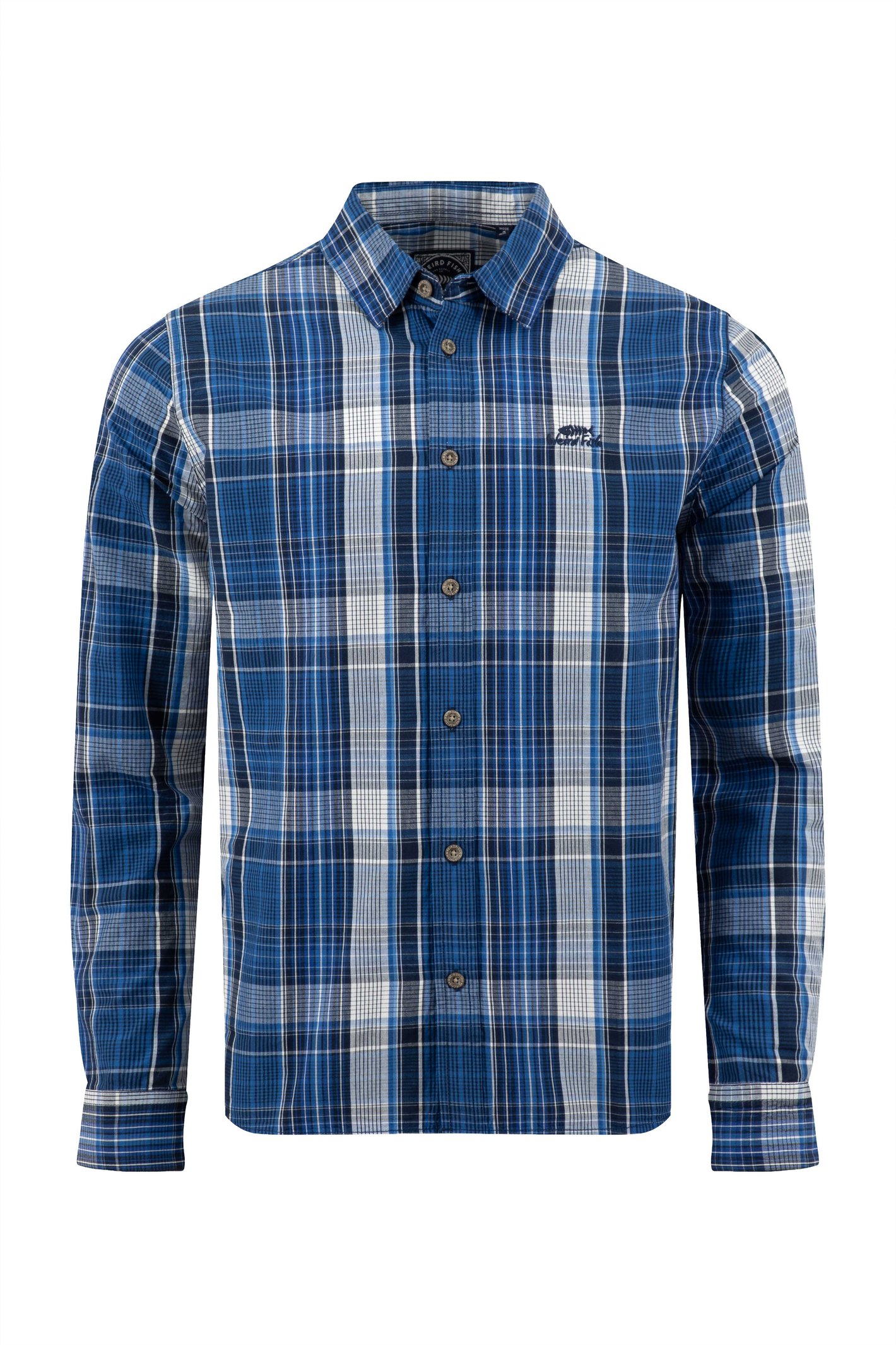Weird Fish Lando Long Sleeve Check Shirt Bright Navy Size 2XL
