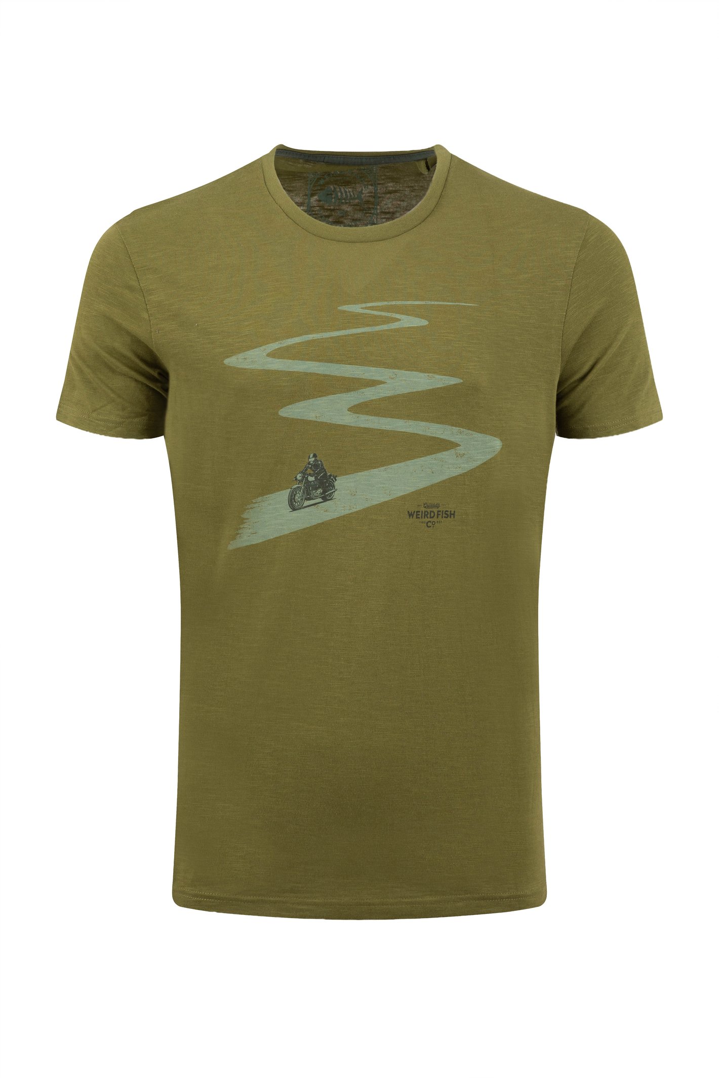 Weird Fish Weird Fish Biking Front Print Graphic T-Shirt Olive Moss