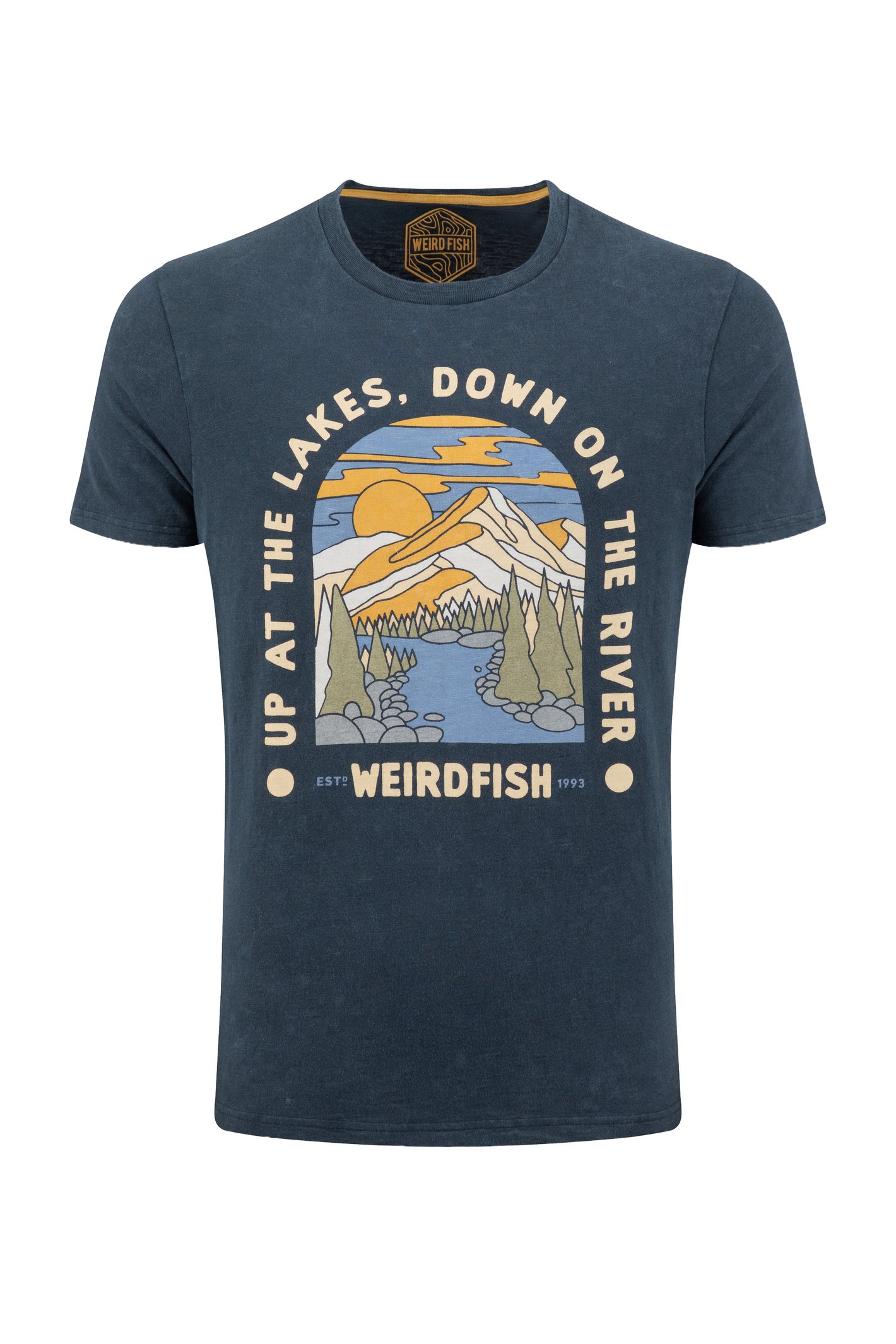 Weird Fish Up At The Lakes Front Print Graphic T-Shirt Navy Size S