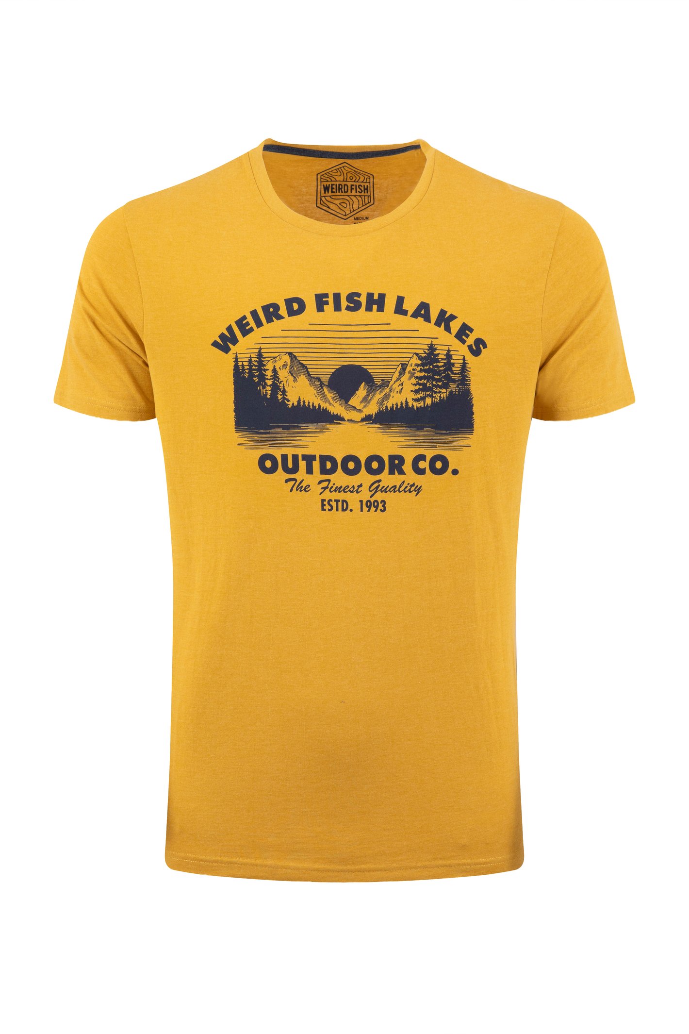 Weird Fish Lakes Front Print Graphic T-Shirt Rustic Yellow Size S
