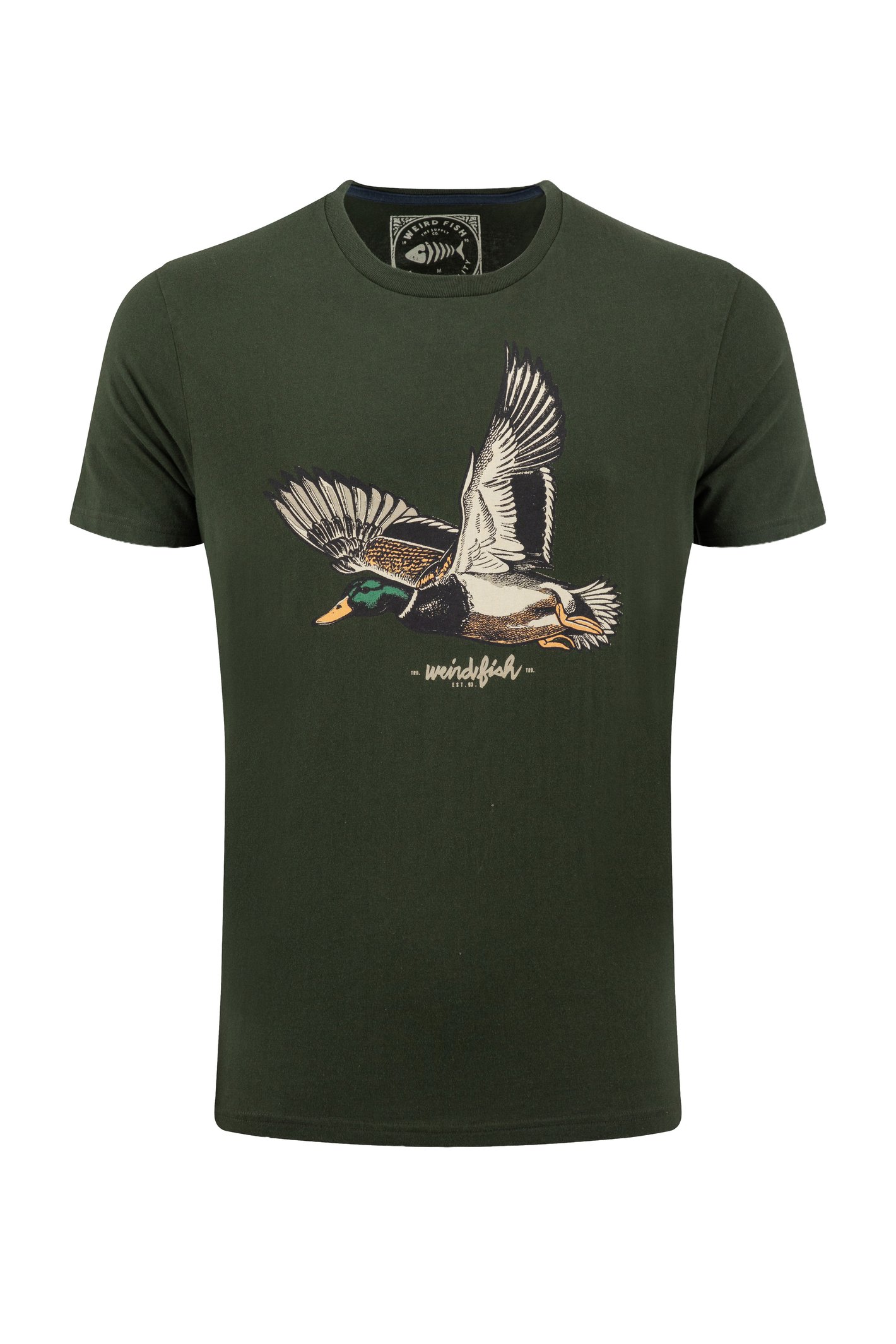 Weird Fish Mallard Front Print Graphic T-Shirt Duck Green Size M