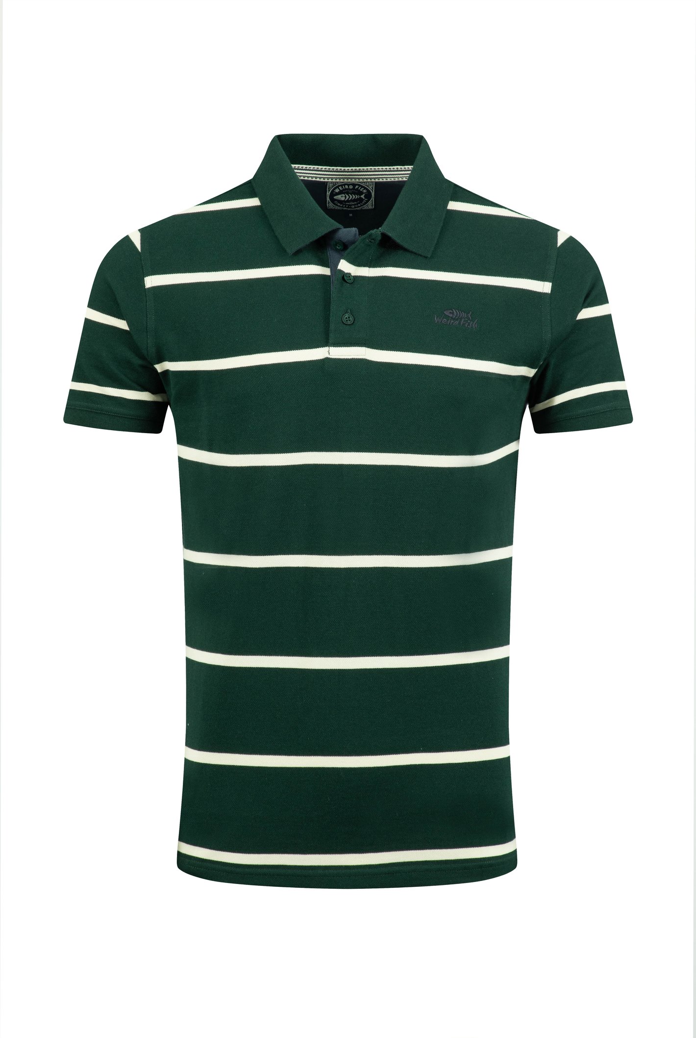 Weird Fish Fabian Striped Pique Polo Shirt Beetle Green Size S