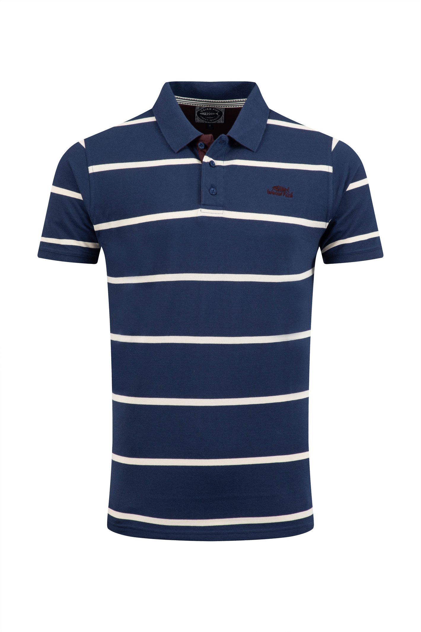 Weird Fish Fabian Striped Pique Polo Shirt Dark Blue Size M