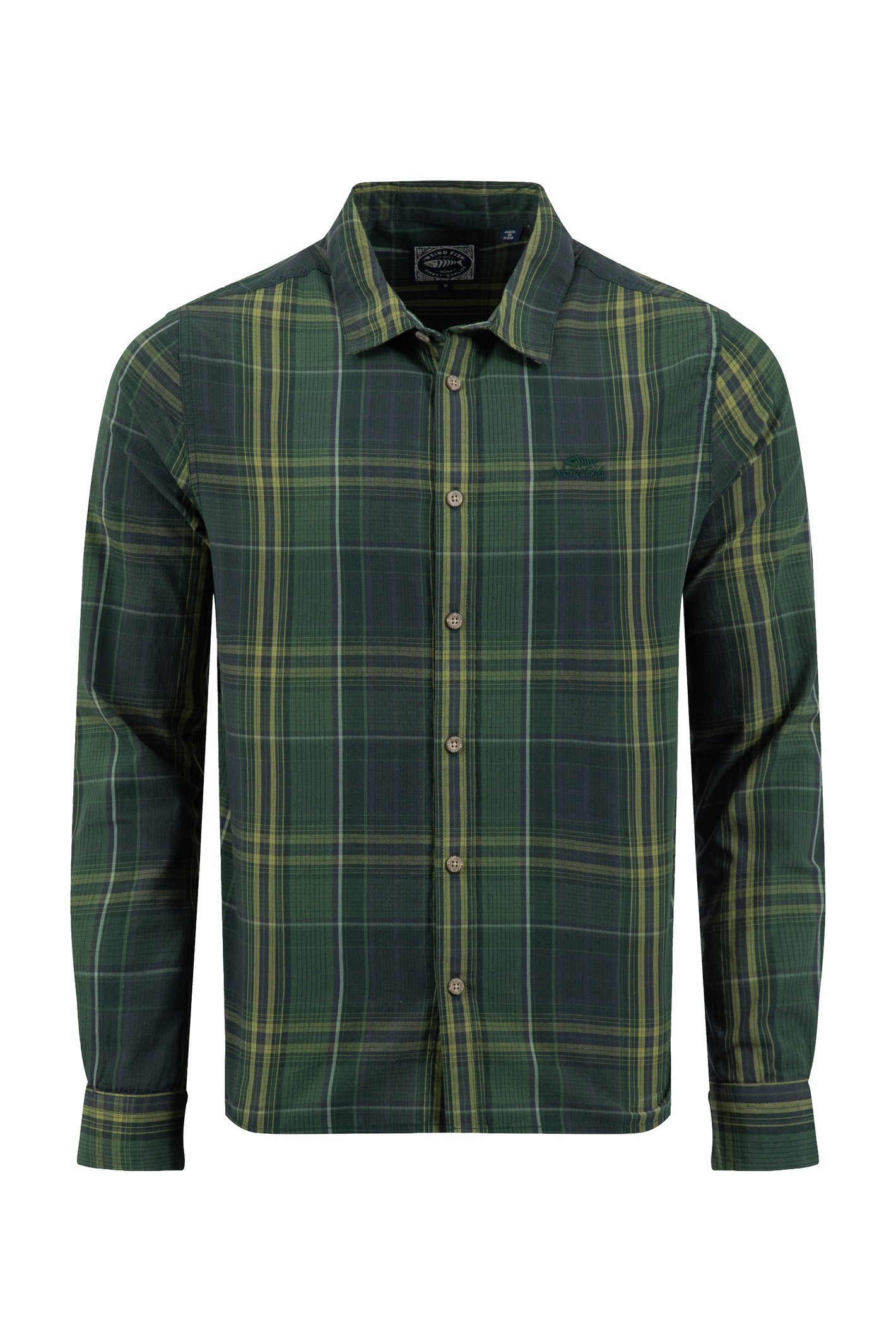 Weird Fish Lando Long Sleeve Check Shirt Beetle Green Size L