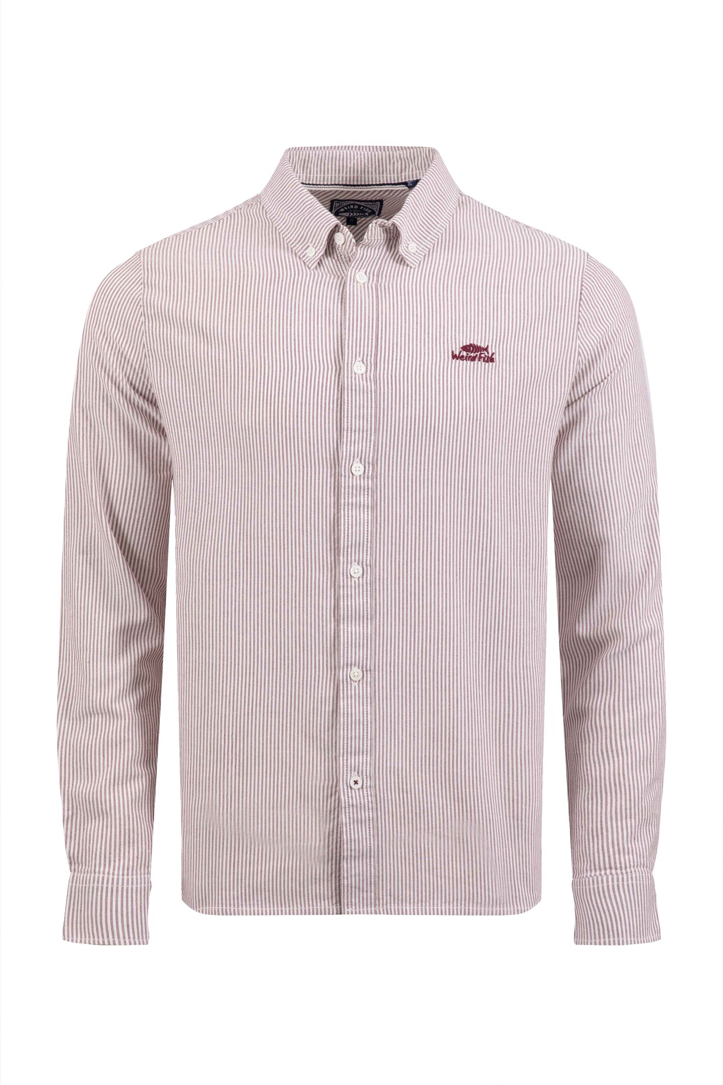 Weird Fish Benedict Striped Oxford Shirt Deep Crimson Size 2XL