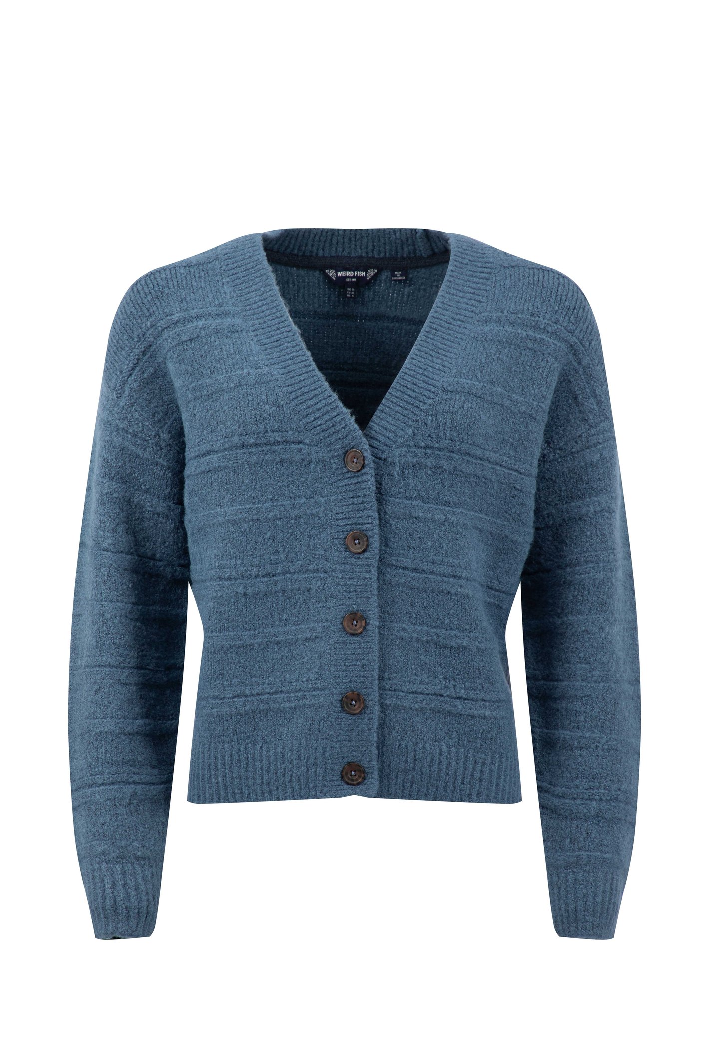 Weird Fish Aramis Textured Striped Stitch Cardigan Ash Blue Size 16