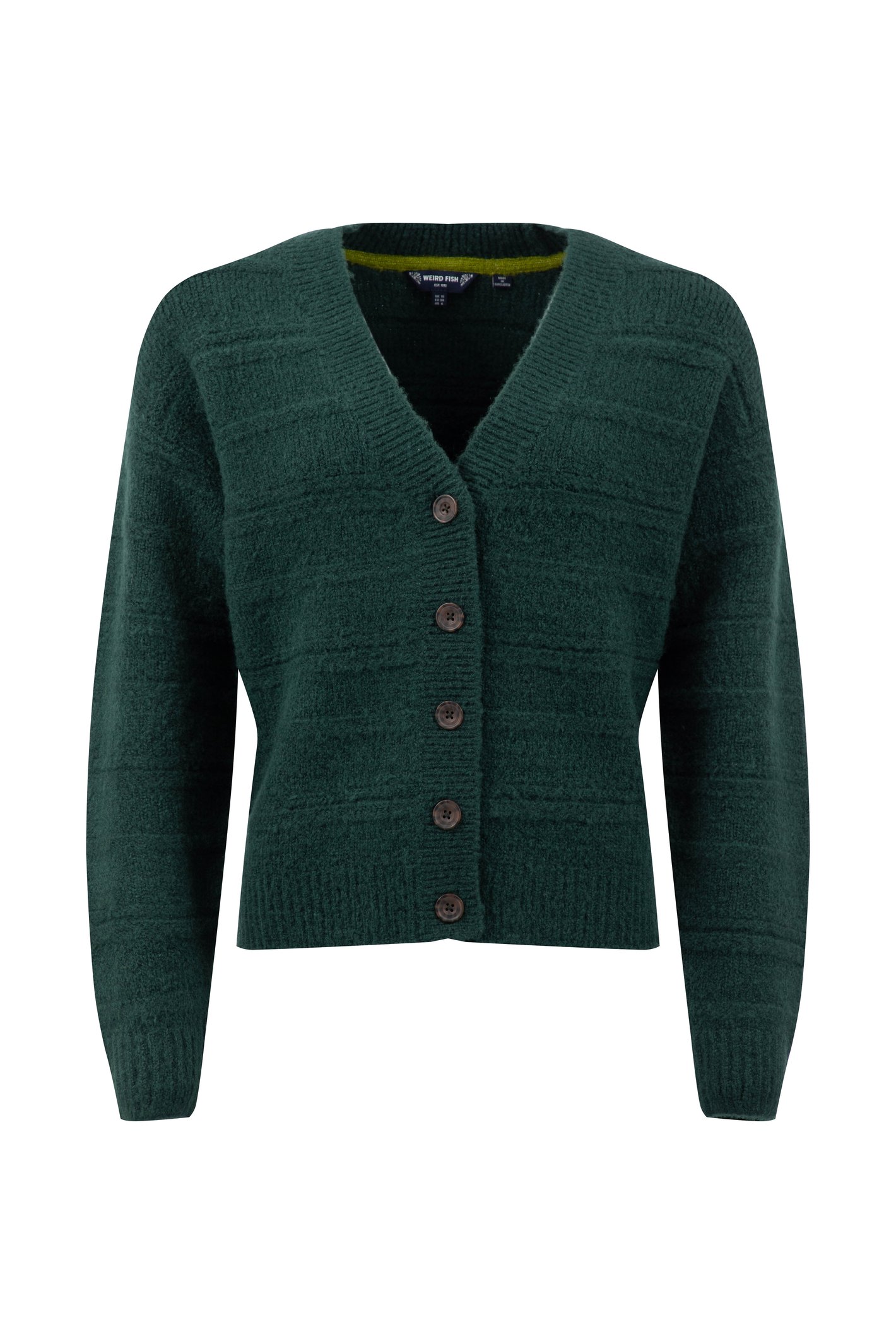 Weird Fish Weird Fish Aramis Textured Striped Stitch Cardigan Bottle Green