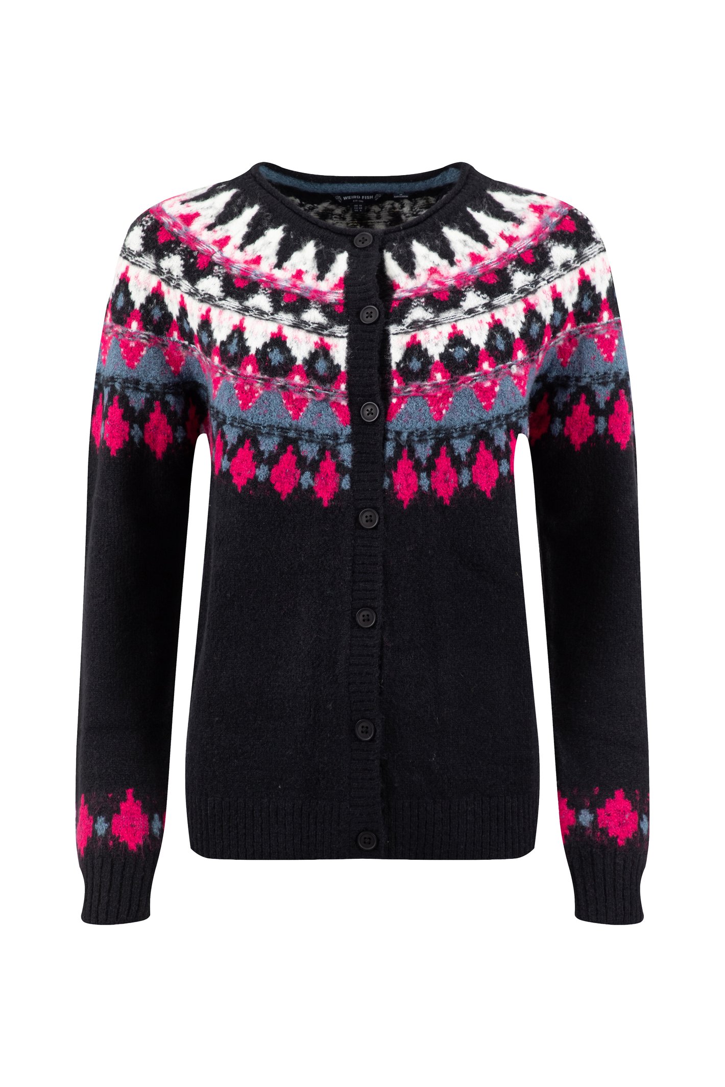 Weird Fish Hatty Fair Isle Cardigan Dark Navy Size 20