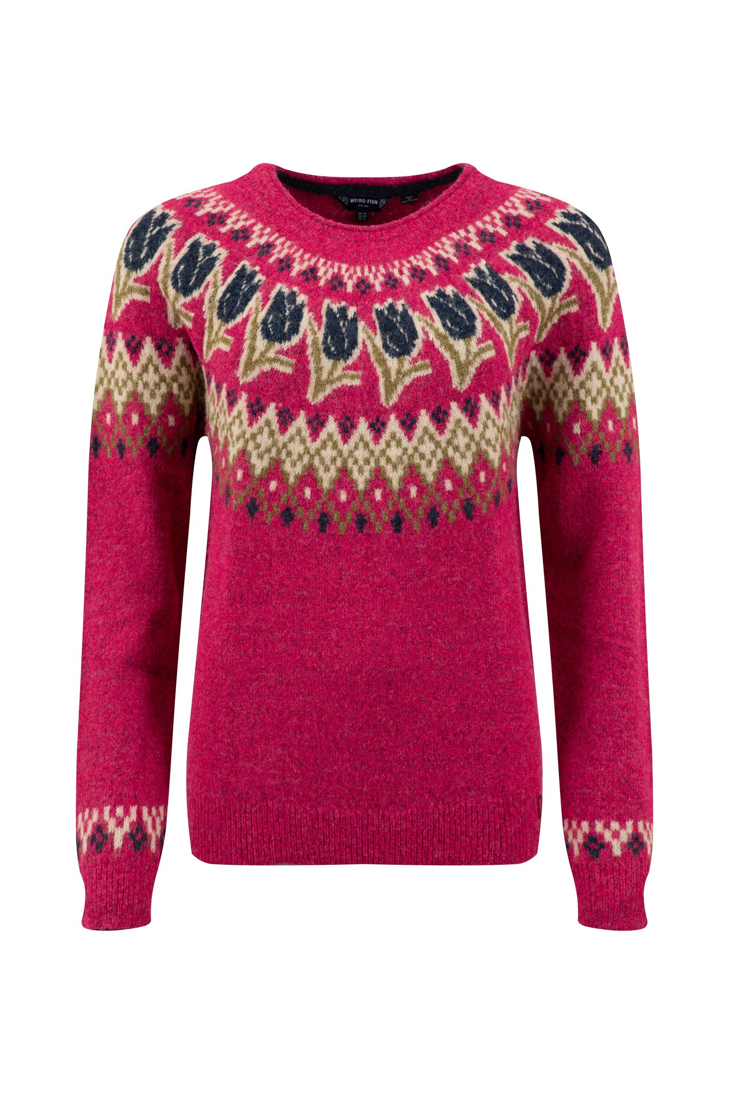 Weird Fish Tulips Floral Fair Isle Jumper Foxglove Size 8