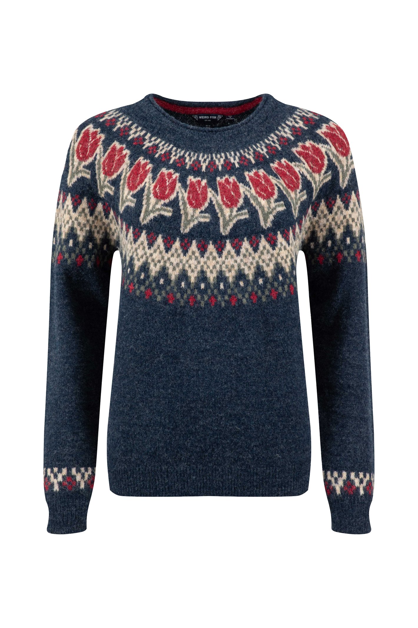 Weird Fish Tulips Floral Fair Isle Jumper Navy Size 22
