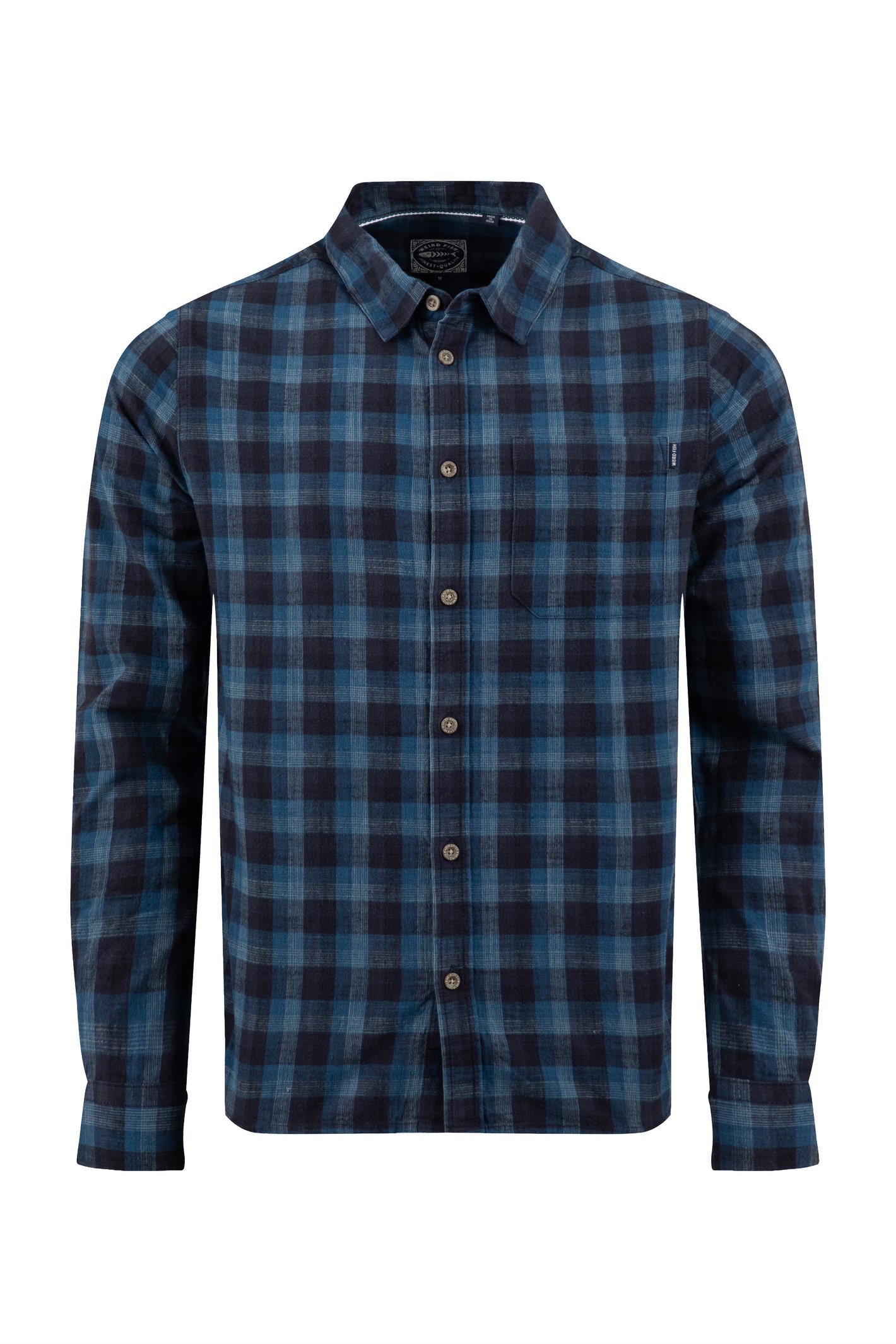 Weird Fish Sode Long Sleeve Check Shirt Navy Blue Size XL