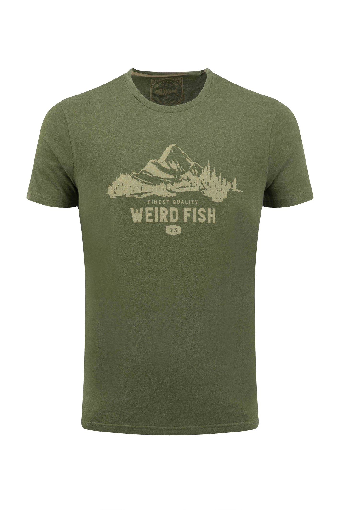 Weird Fish Mountain Peak Front Print Graphic T-Shirt Dark Olive Size M