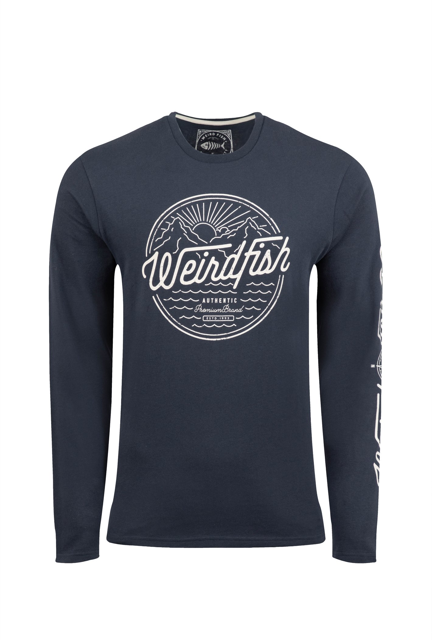 Weird Fish Mountains and Seas Front Print Long Sleeve T-Shirt Navy Size 3XL