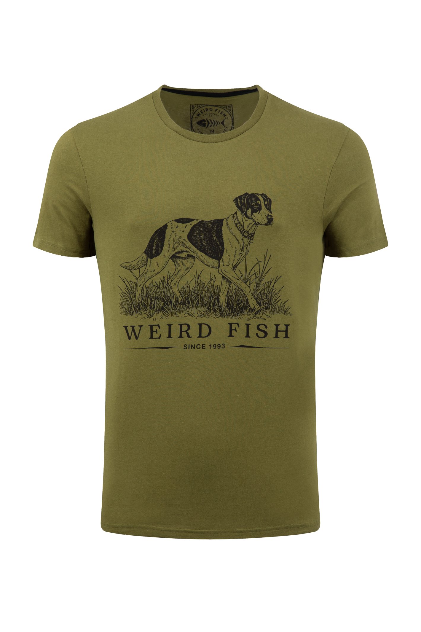 Weird Fish Working Dog Front Print Graphic T-Shirt Olive Moss Size L