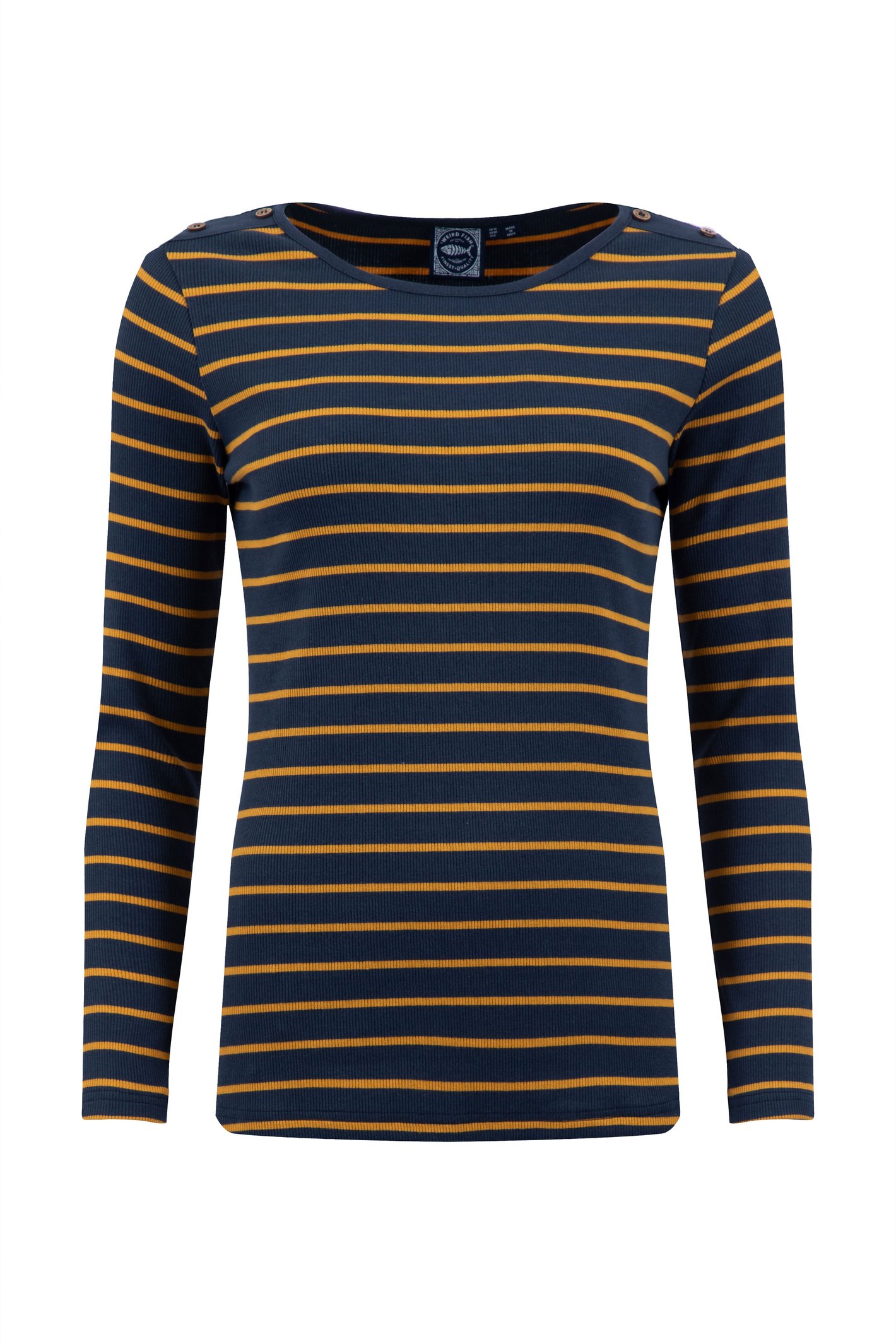 Weird Fish Blaine Ribbed Striped Long Sleeve T-Shirt Navy Size 8