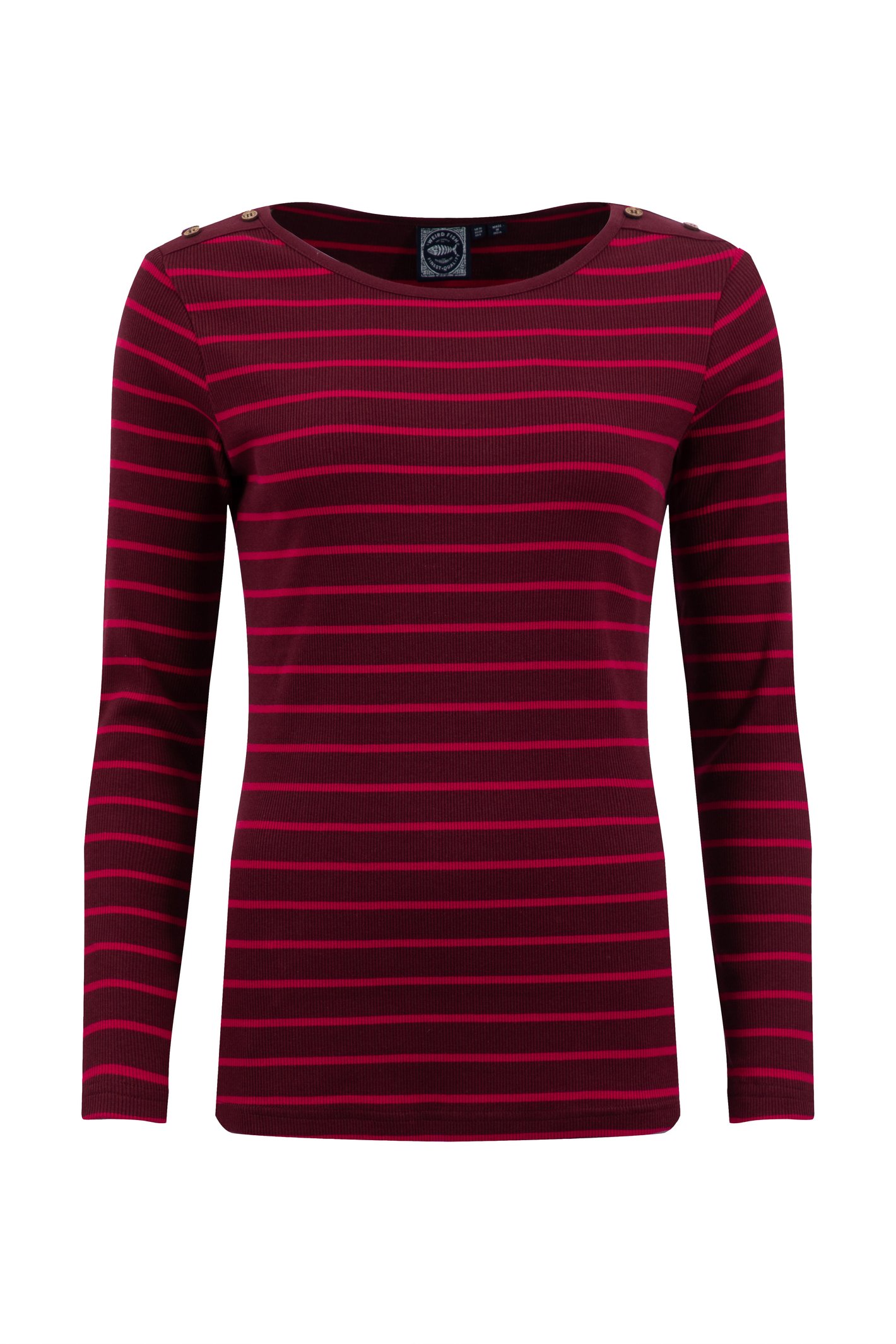 Weird Fish Blaine Ribbed Striped Long Sleeve T-Shirt Red Grape Size 10