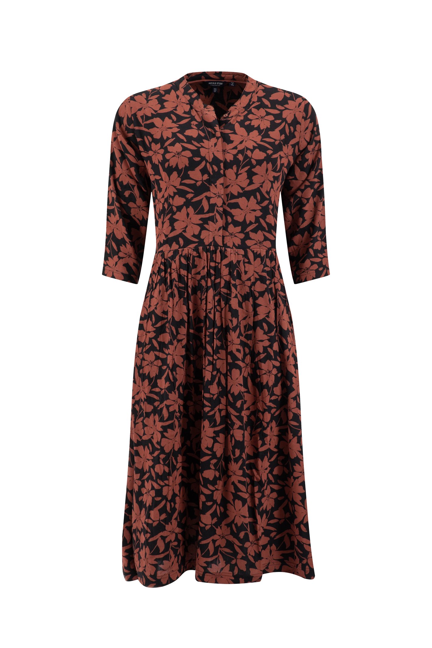 Weird Fish Hellen Printed Crepe Shirt Dress Conker Size 10