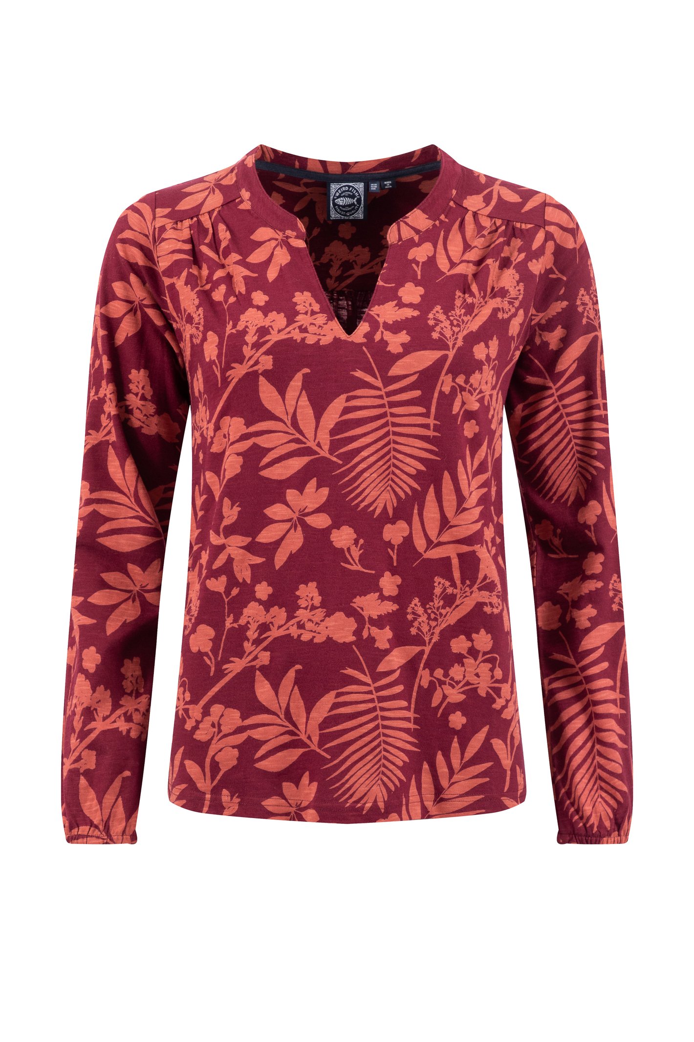 Weird Fish Brooke Printed V Neck Jersey Top Cinnamon Size 14