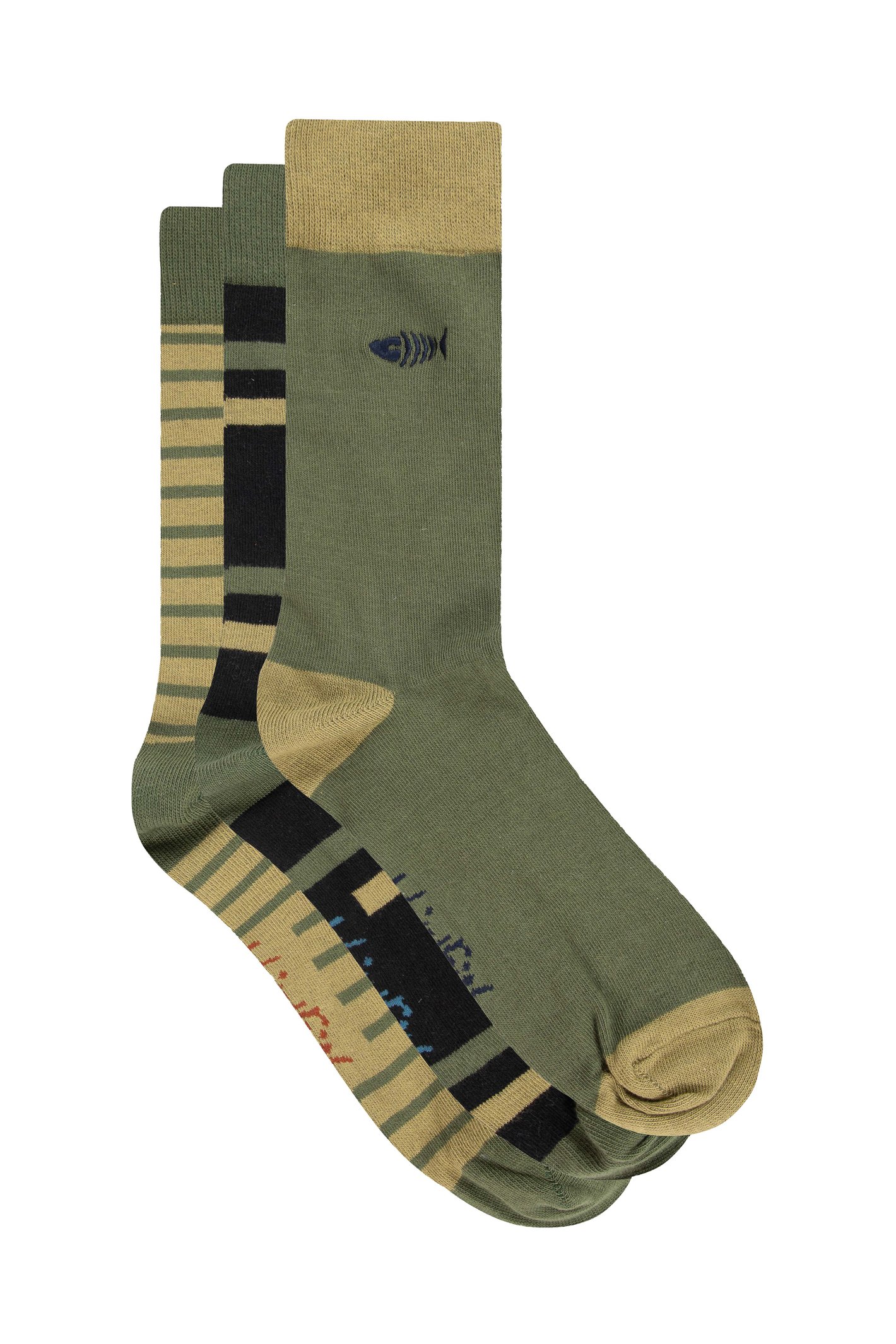 Weird Fish Wyatt Patterned Socks 3 Pack Deep Lichen Green Size 7-11