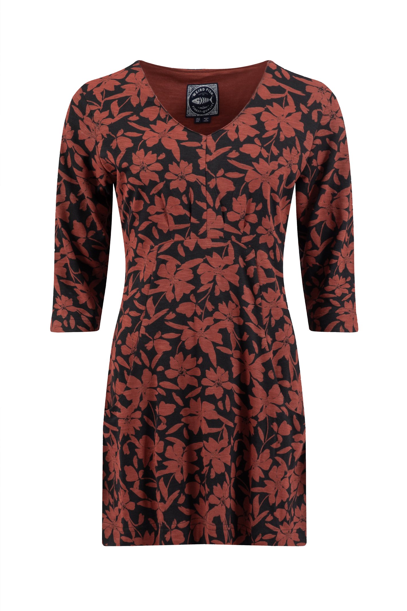 Weird Fish Arielle Printed Jersey 3/4 Sleeve Tunic Conker Size 8