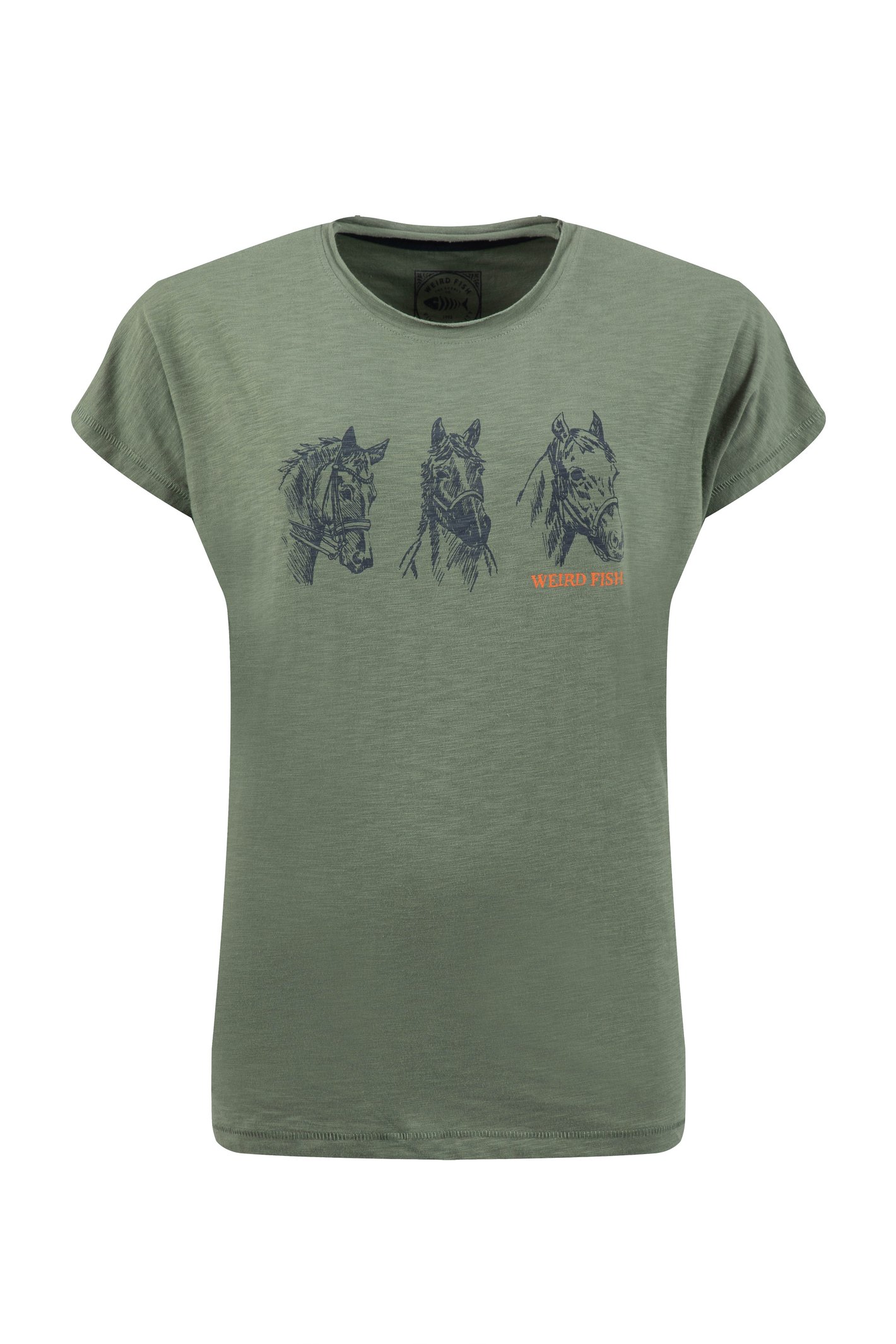 Weird Fish Sketchy Horse Front Print Cotton Graphic T-Shirt Military Green Size 10