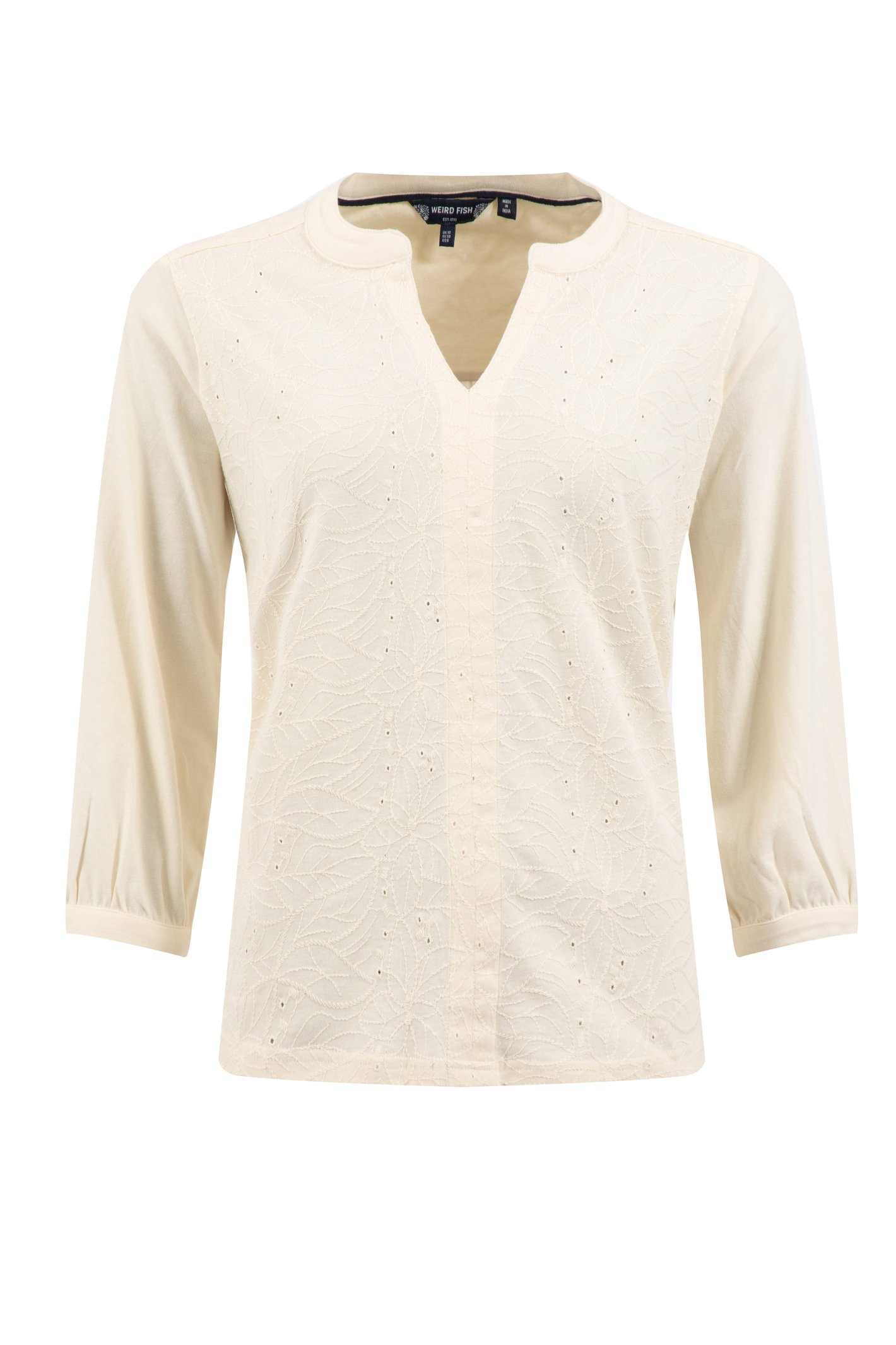 Weird Fish Weird Fish Mabel Broidery 3/4 Sleeve Top Eggnog