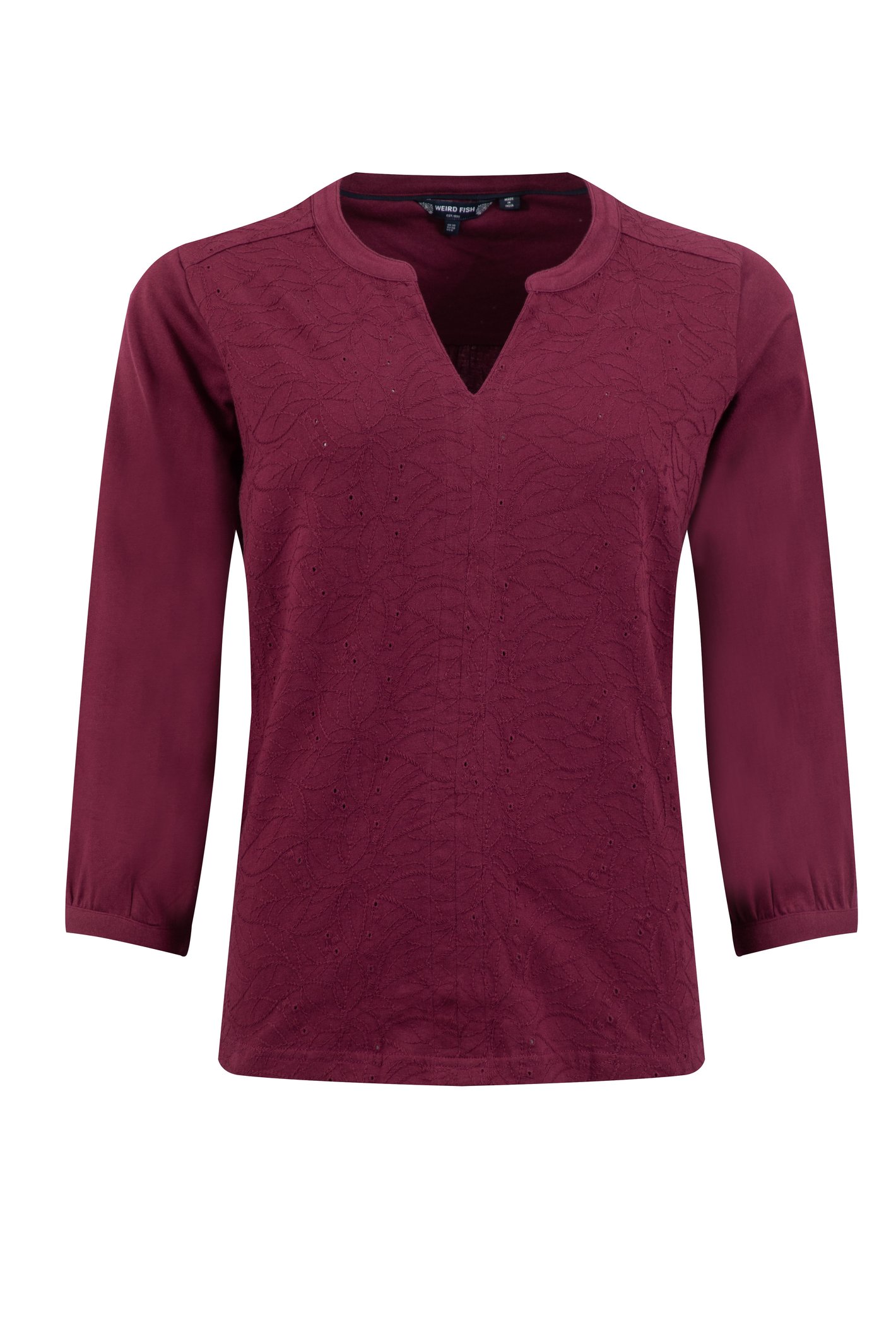 Weird Fish Weird Fish Mabel Broidery 3/4 Sleeve Top Red Grape