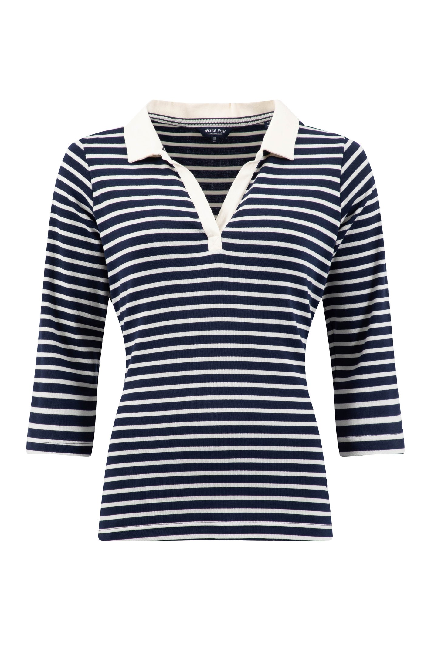 Weird Fish Thora Striped Jersey Polo Top Navy Size 18