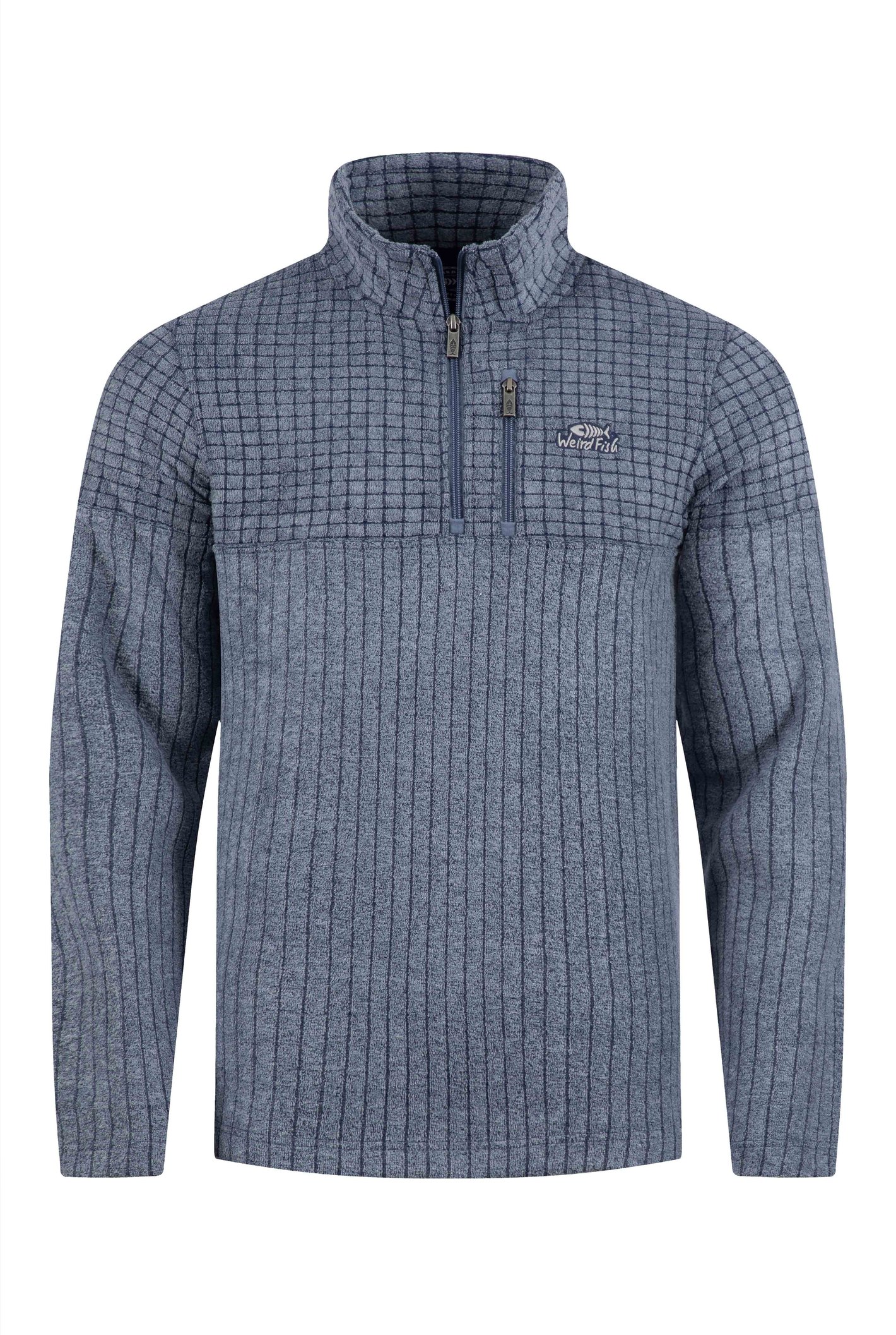 Weird Fish Longmont 1/4 Zip Stripe Grid Fleece Dark Blue Size L