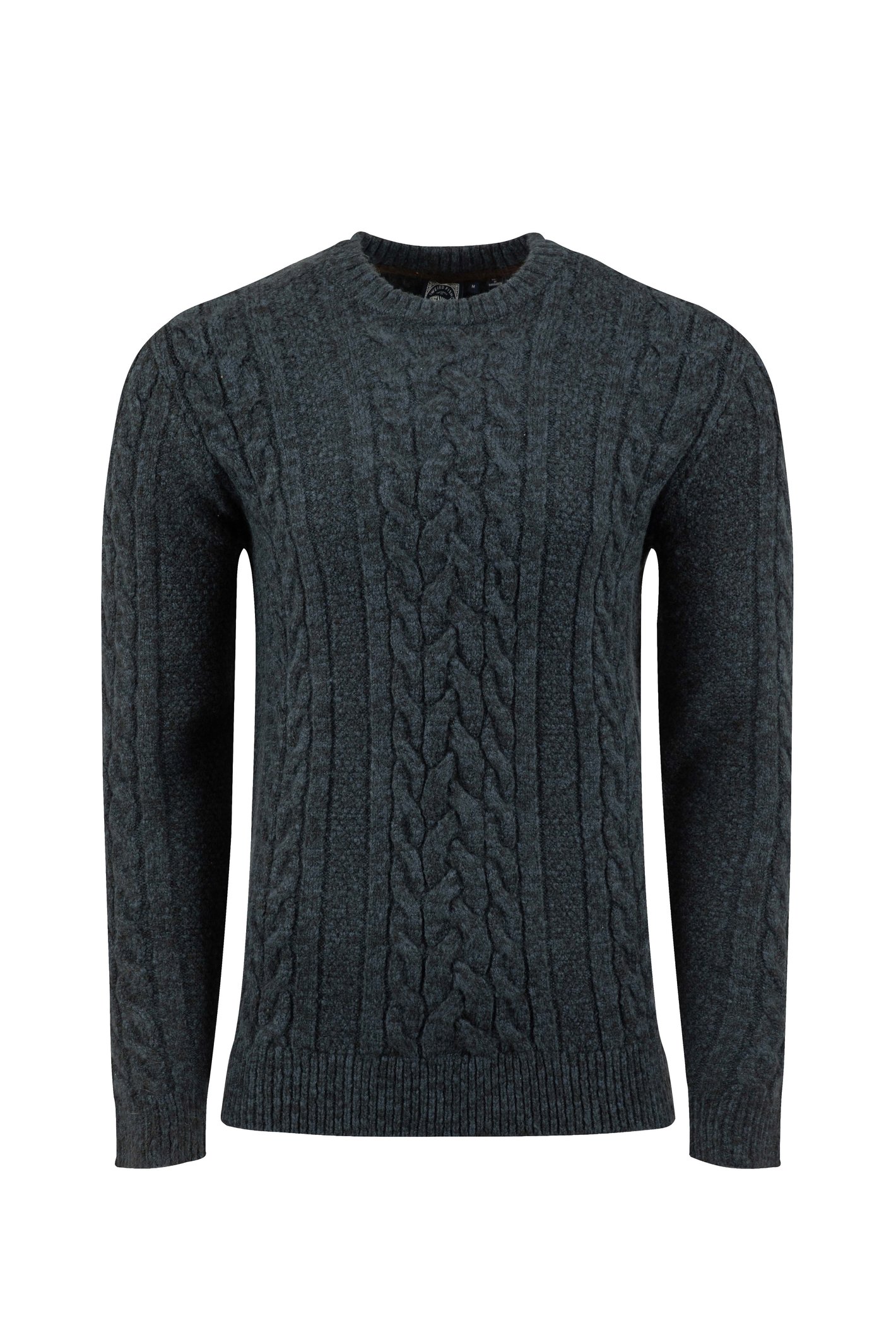 Weird Fish Alford Cable Knit Crew Neck Jumper Petrol Blue Size M