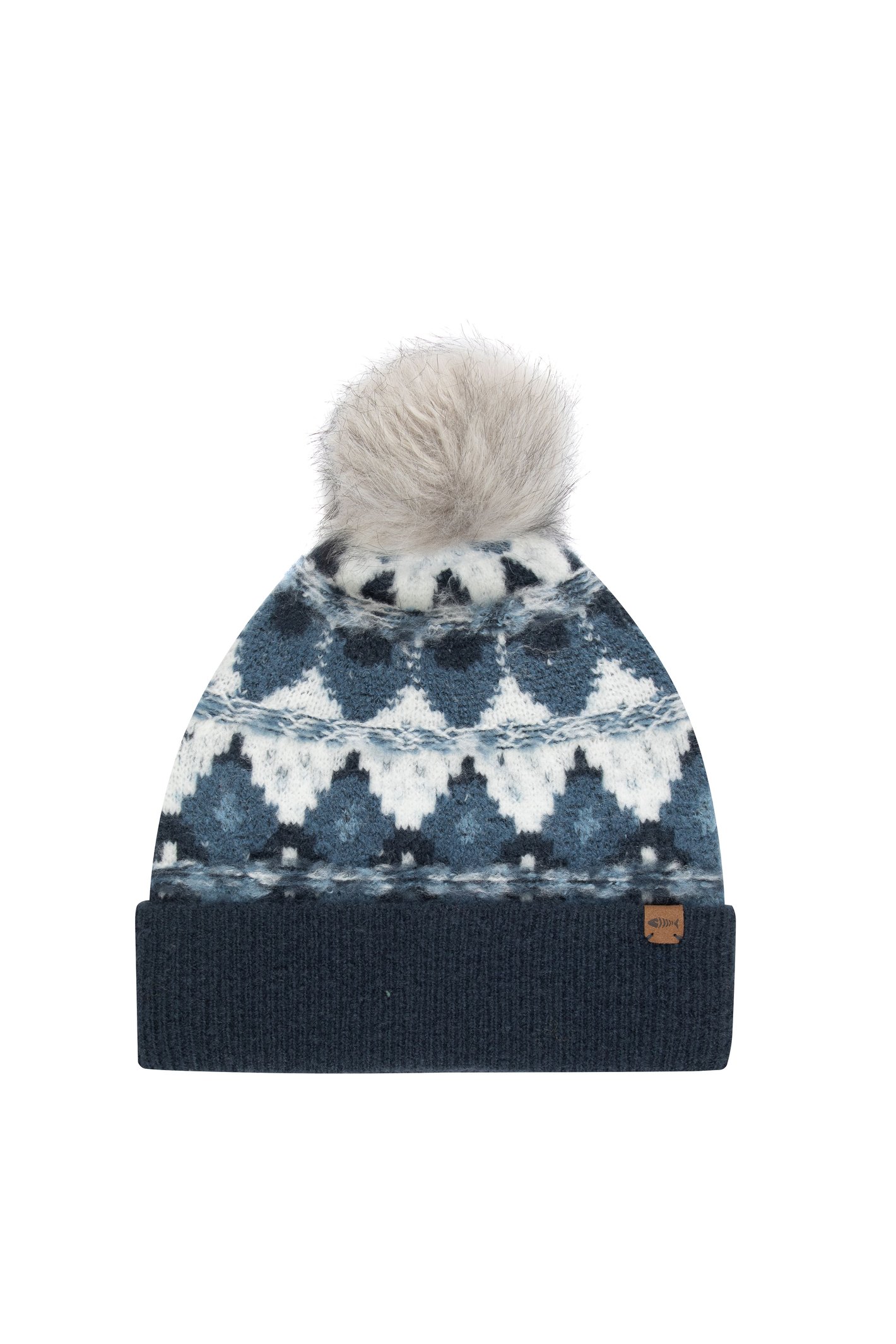 Weird Fish Frady Fair Isle Bobble Hat Ash Blue Size ONE