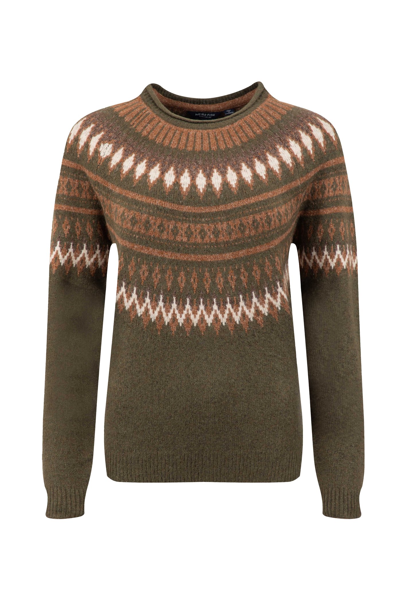 Weird Fish Pines Metallic Fair Isle Jumper Oak Green Size 16