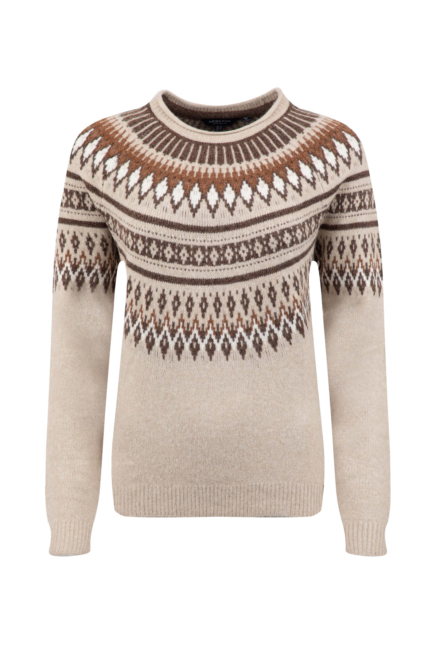 Weird Fish Pines Metallic Fair Isle Jumper SandStone Size 12