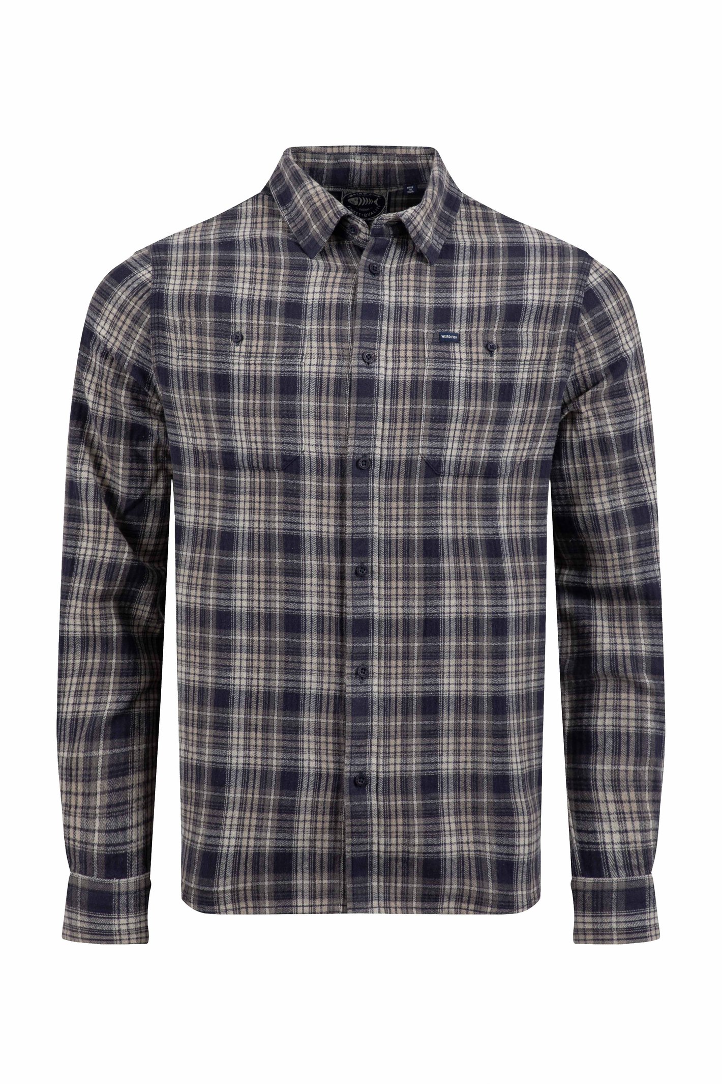 Weird Fish Arden Herringbone Check Shirt Dark Blue Size 2XL