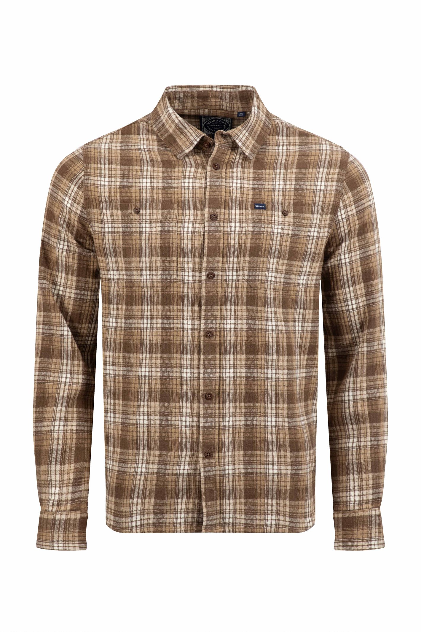 Weird Fish Arden Herringbone Check Shirt SandStone Size 4XL