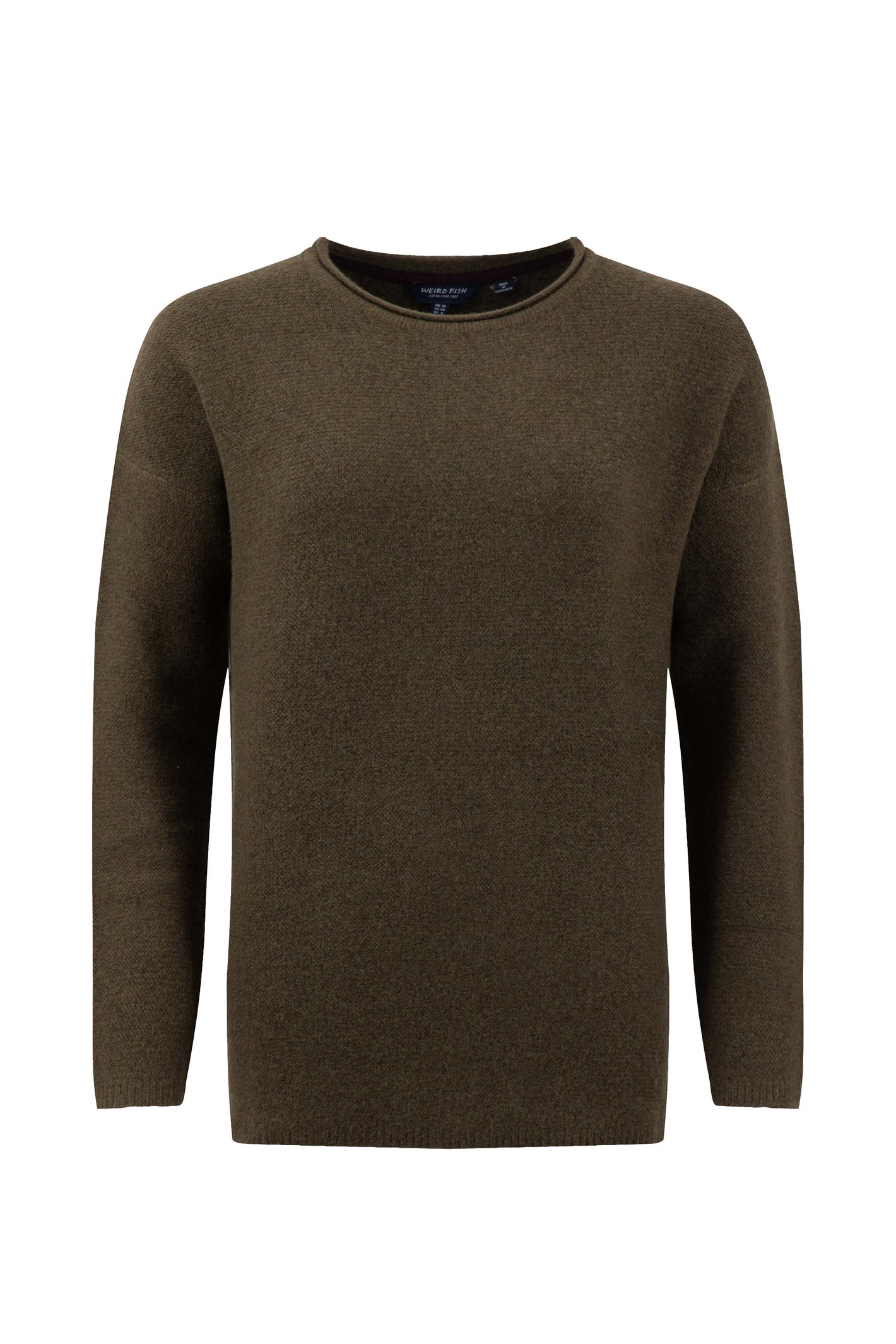 Weird Fish Arlen Textured Crew Neck Jumper Oak Green Size 16